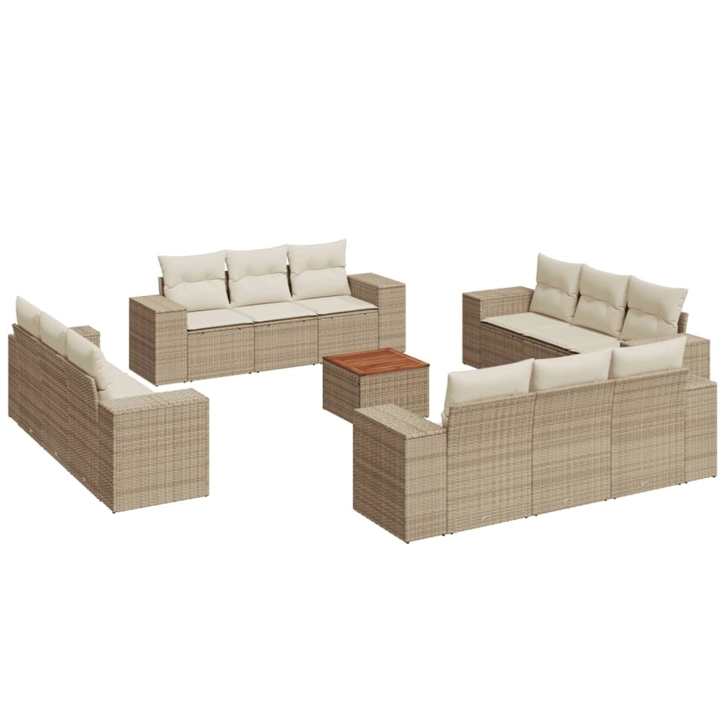 vidaXL 13-Tlg Garten-Sofagarnitur mit Kissen Beige Poly Rattan 3225379 günstig online kaufen