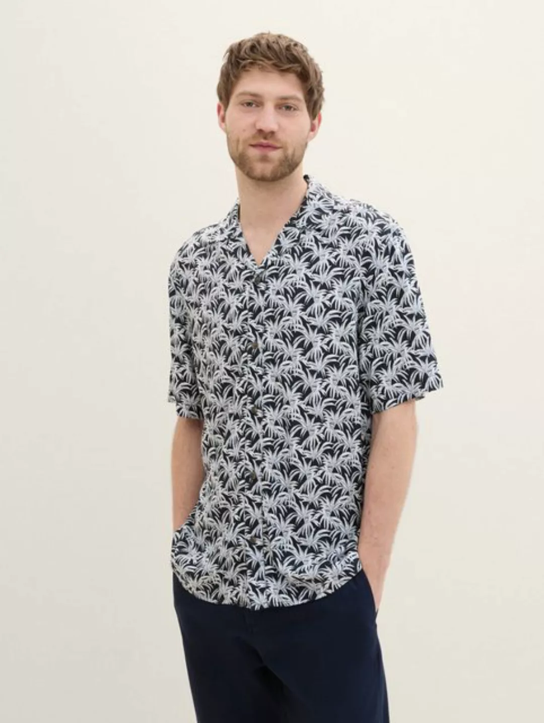 TOM TAILOR Langarmhemd Gemustertes Kurzarmhemd aus Viskose günstig online kaufen