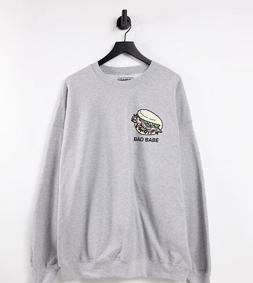 New Love Club Plus – Sweatshirt mit „Bao Babe“-Grafikprint-Grau günstig online kaufen