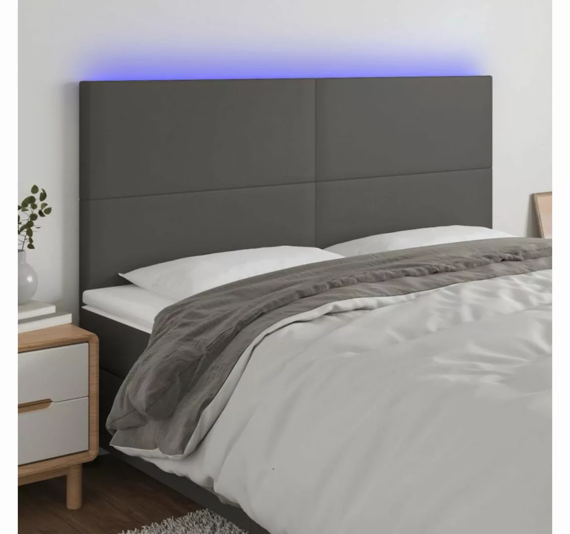 vidaXL Bett, LED Kopfteil Grau 180x5x118/128 cm Kunstleder günstig online kaufen