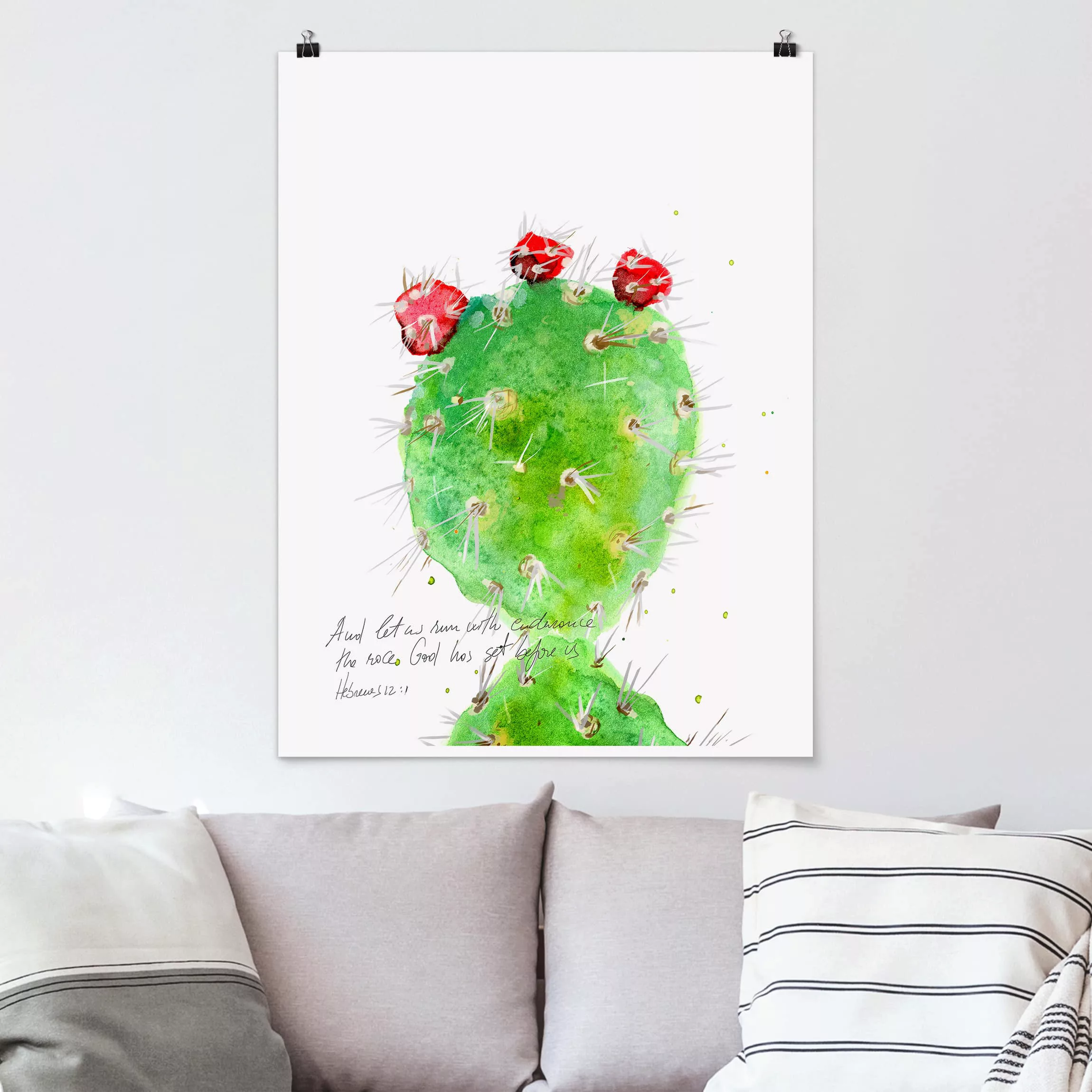 Poster Blumen - Hochformat Kaktus mit Bibelvers IV günstig online kaufen