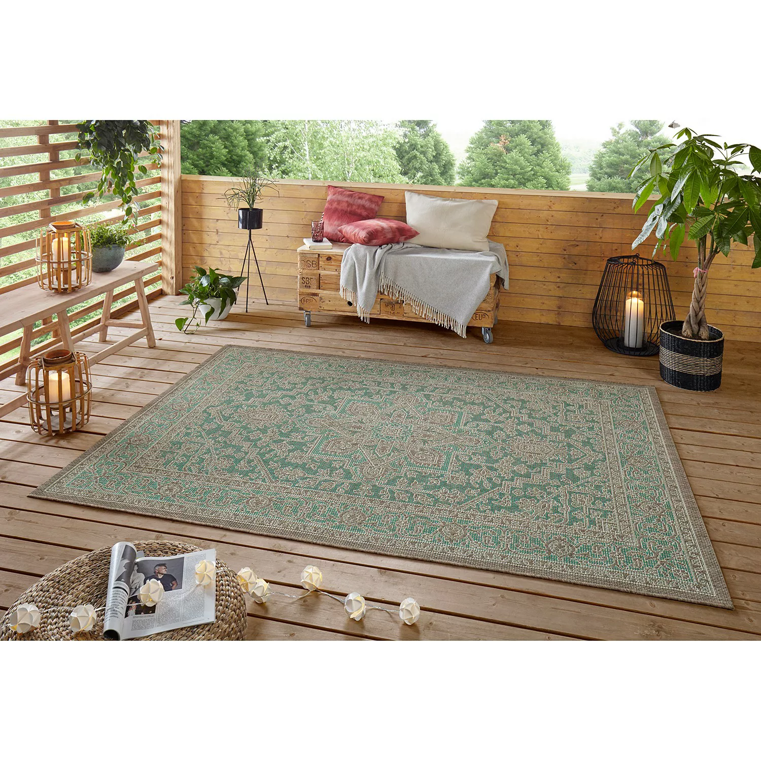 home24 Bougari Outdoorteppich Anjara Anthrazit/Blau Rechteckig 140x200 cm ( günstig online kaufen