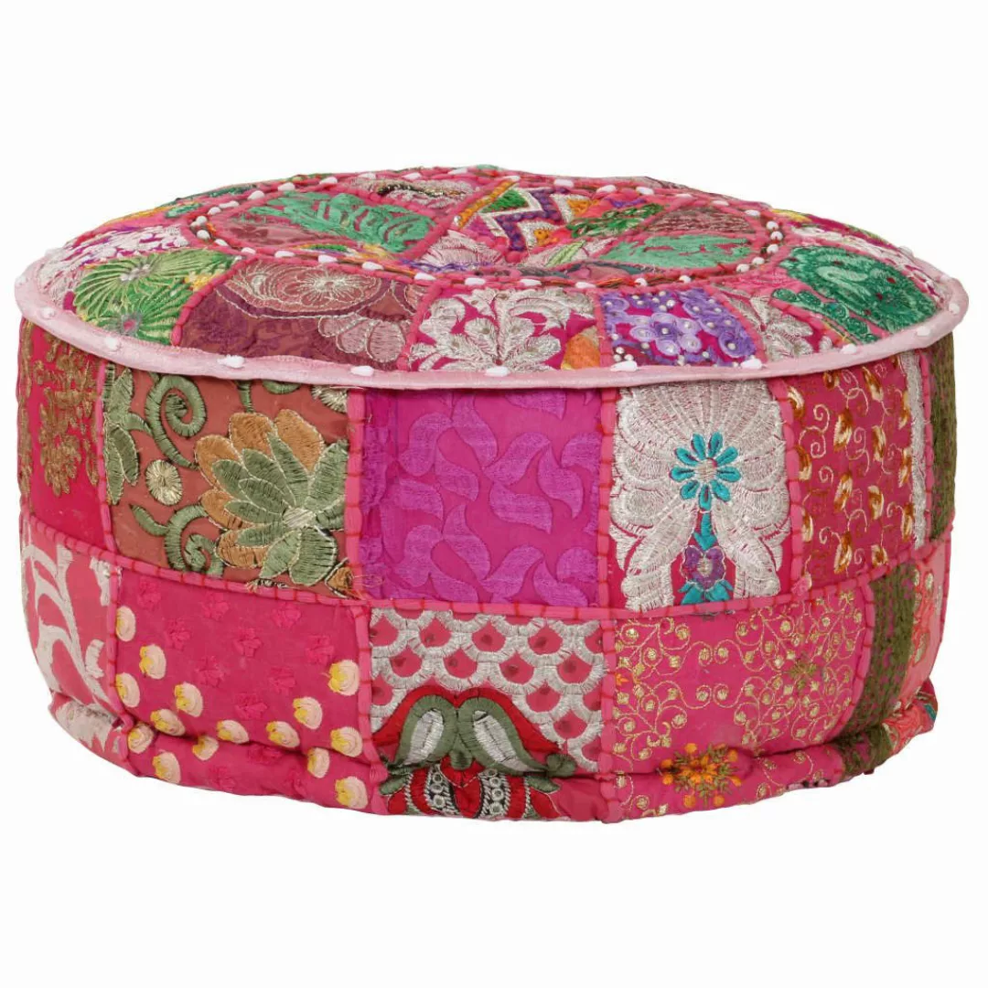 vidaXL Polsterhocker Patchwork Sitzpouf Rund Baumwolle günstig online kaufen