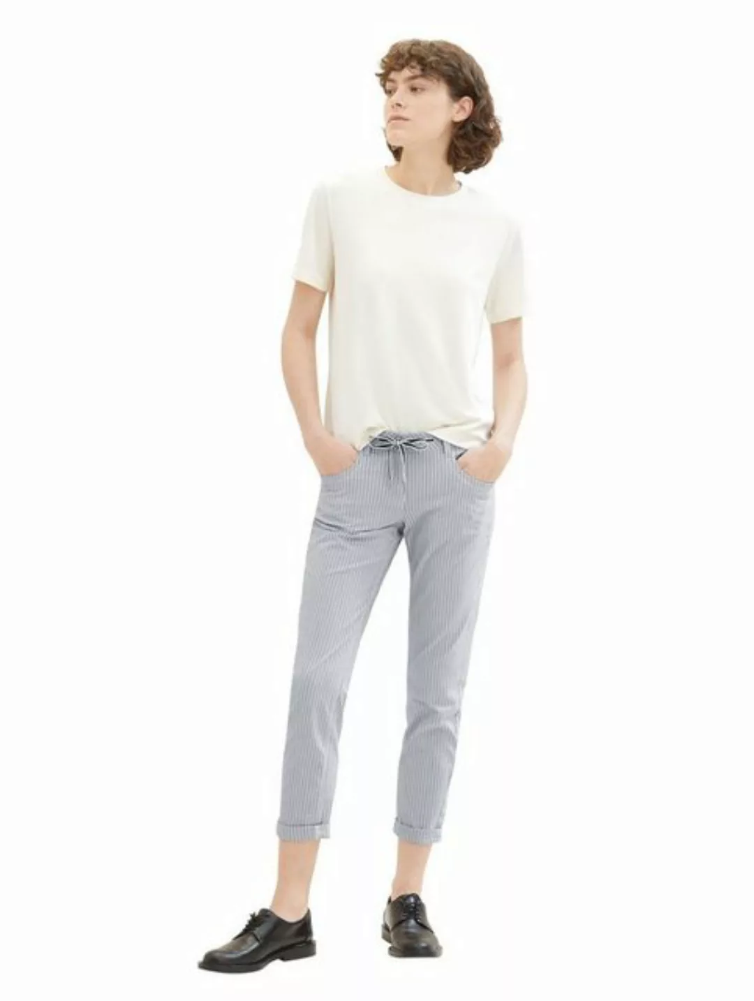 Tom Tailor Damen Hose TAPERED RELAXED - Relaxed Fit - Gestreift günstig online kaufen