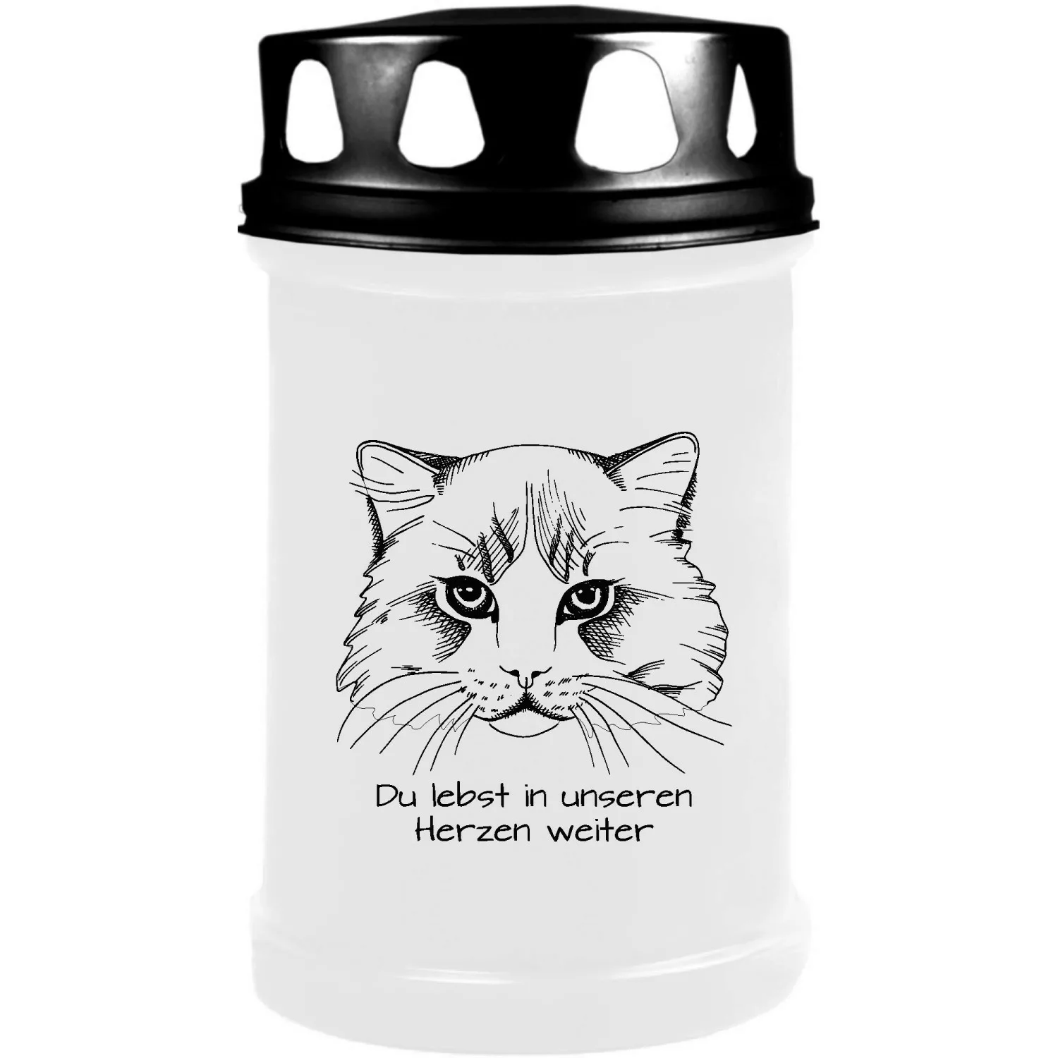 HS Candle Grabkerze Weiß 48h Deckel Schwarz Katze 2 günstig online kaufen