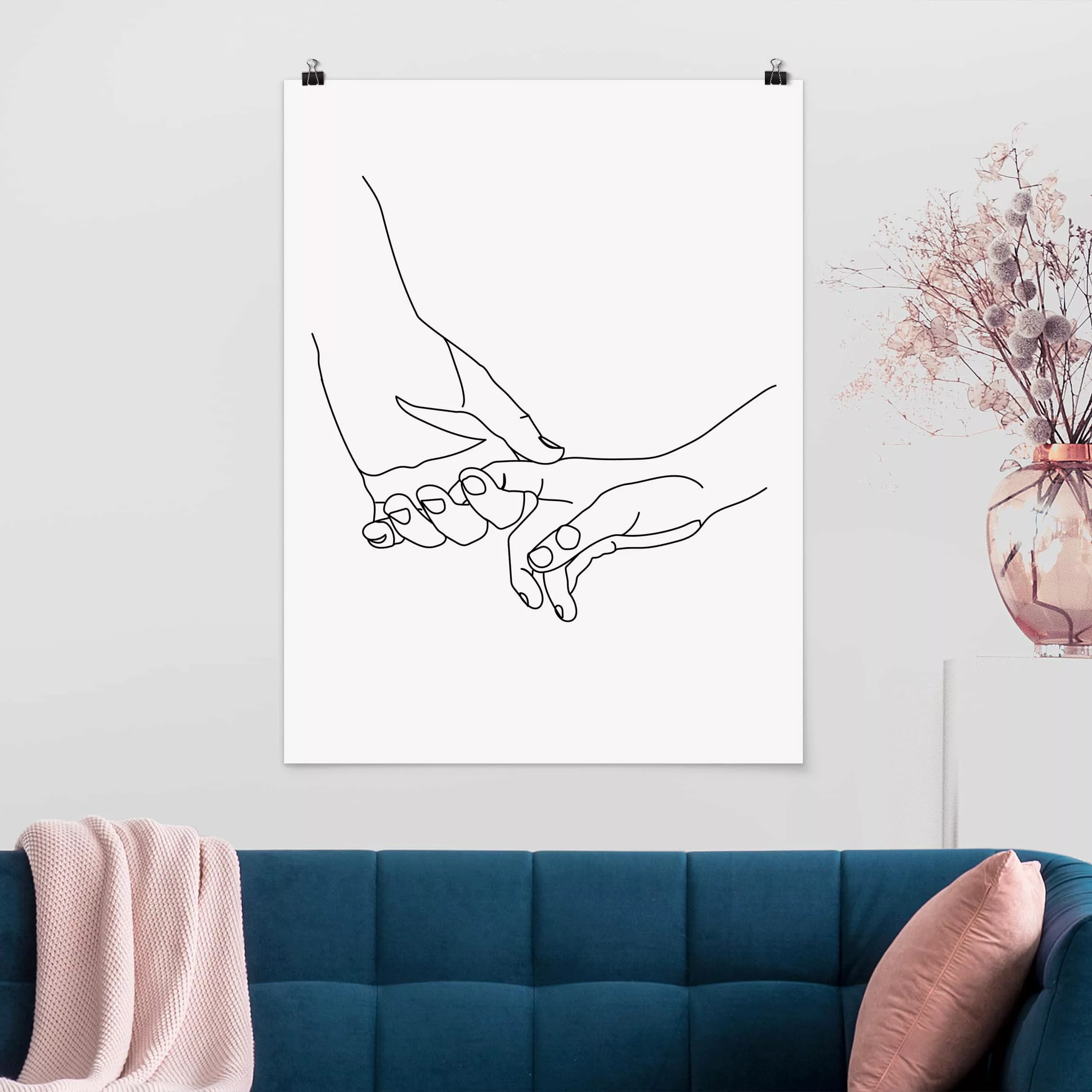 Poster Portrait - Hochformat Zärtliche Hände Line Art günstig online kaufen