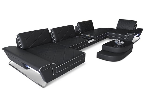 Sofa Dreams Wohnlandschaft Sofa Leder Bari U Form Ledersofa, Couch, mit LED günstig online kaufen