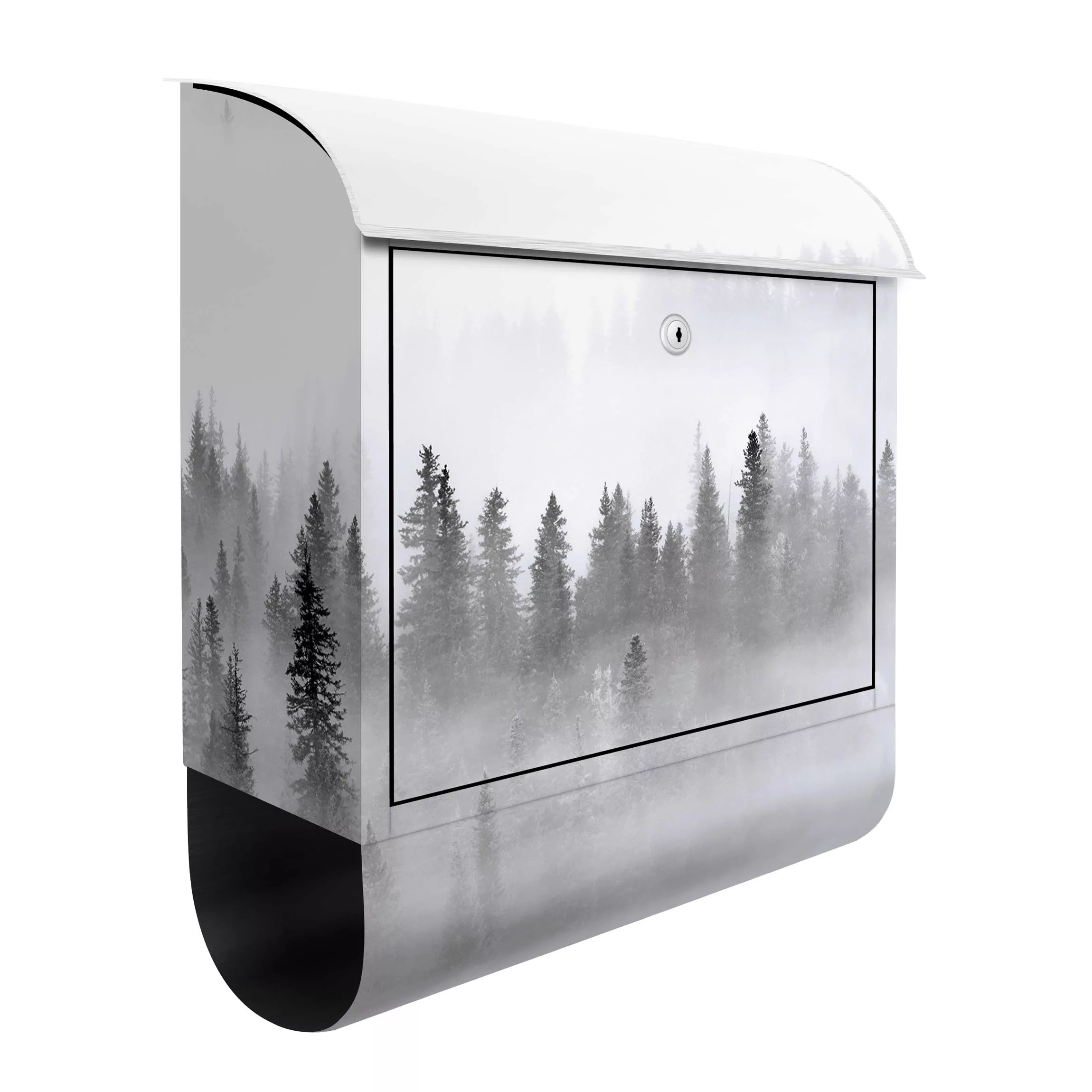 Briefkasten Nebel im Tannenwald Schwarz-Weiß günstig online kaufen