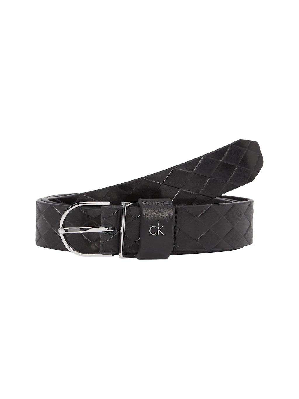 Calvin Klein Ledergürtel "CK METAL ROUND BUCKLE 2.5 BRAID", mit Rautenstruk günstig online kaufen