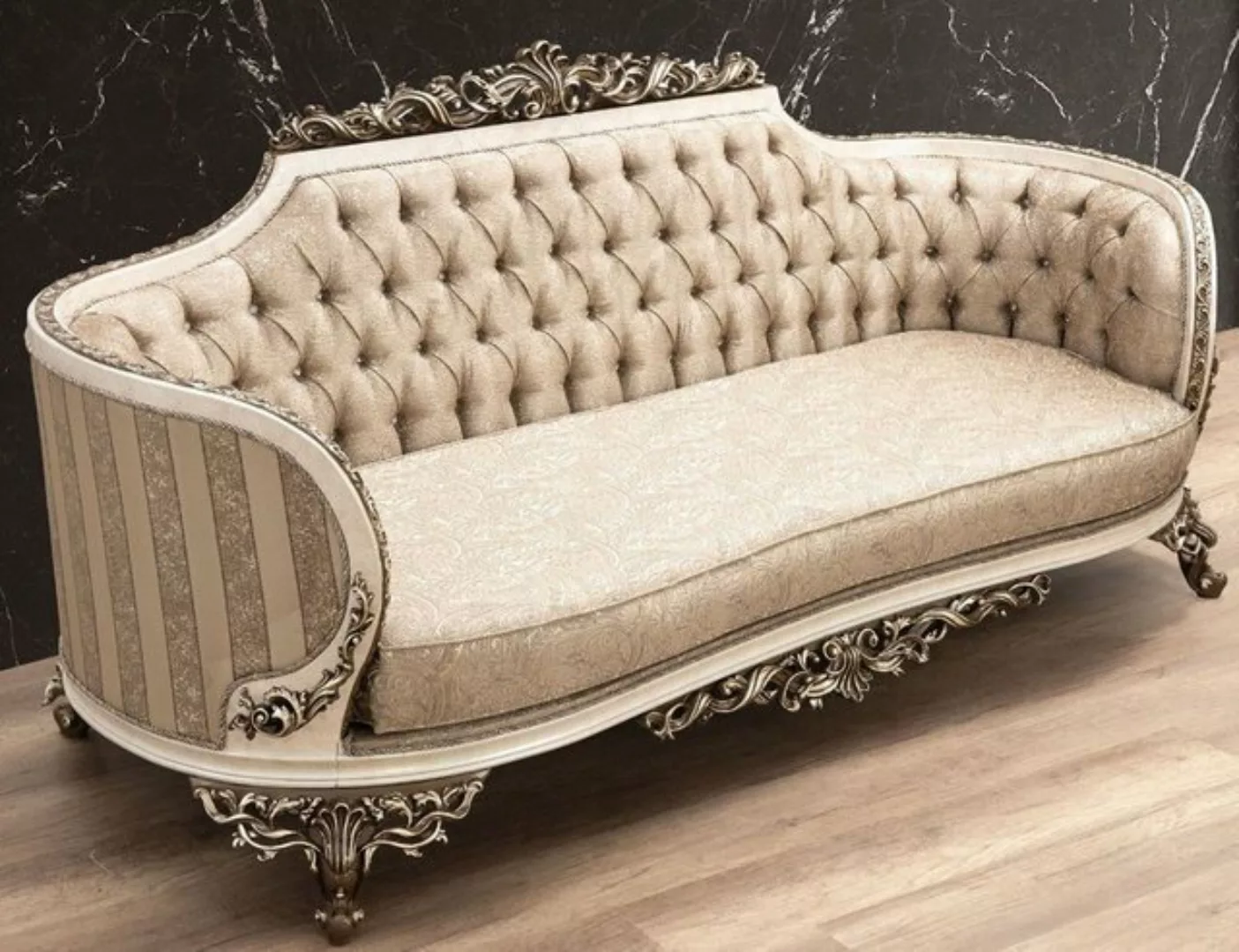 Casa Padrino Sofa Luxus Barock Sofa Beige / Cremefarben / Braun / Gold - Pr günstig online kaufen