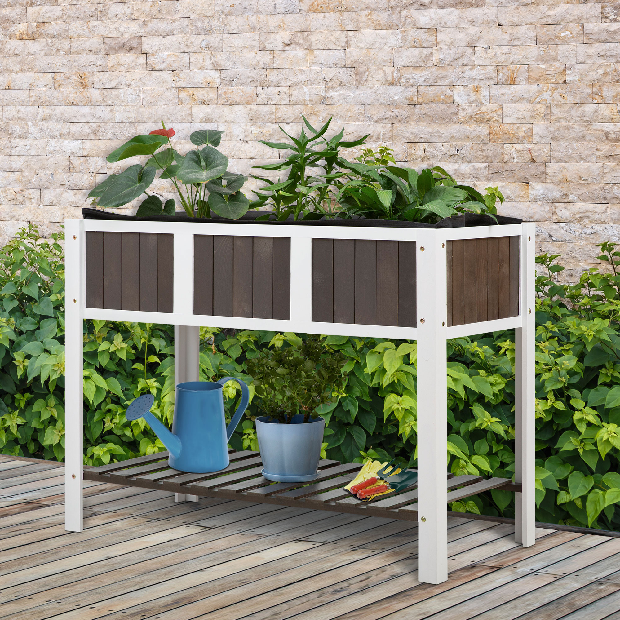 OUTSUNNY Pflanztisch Gartenarbeitstisch aus Tannenholz mit Regal, ideal für günstig online kaufen