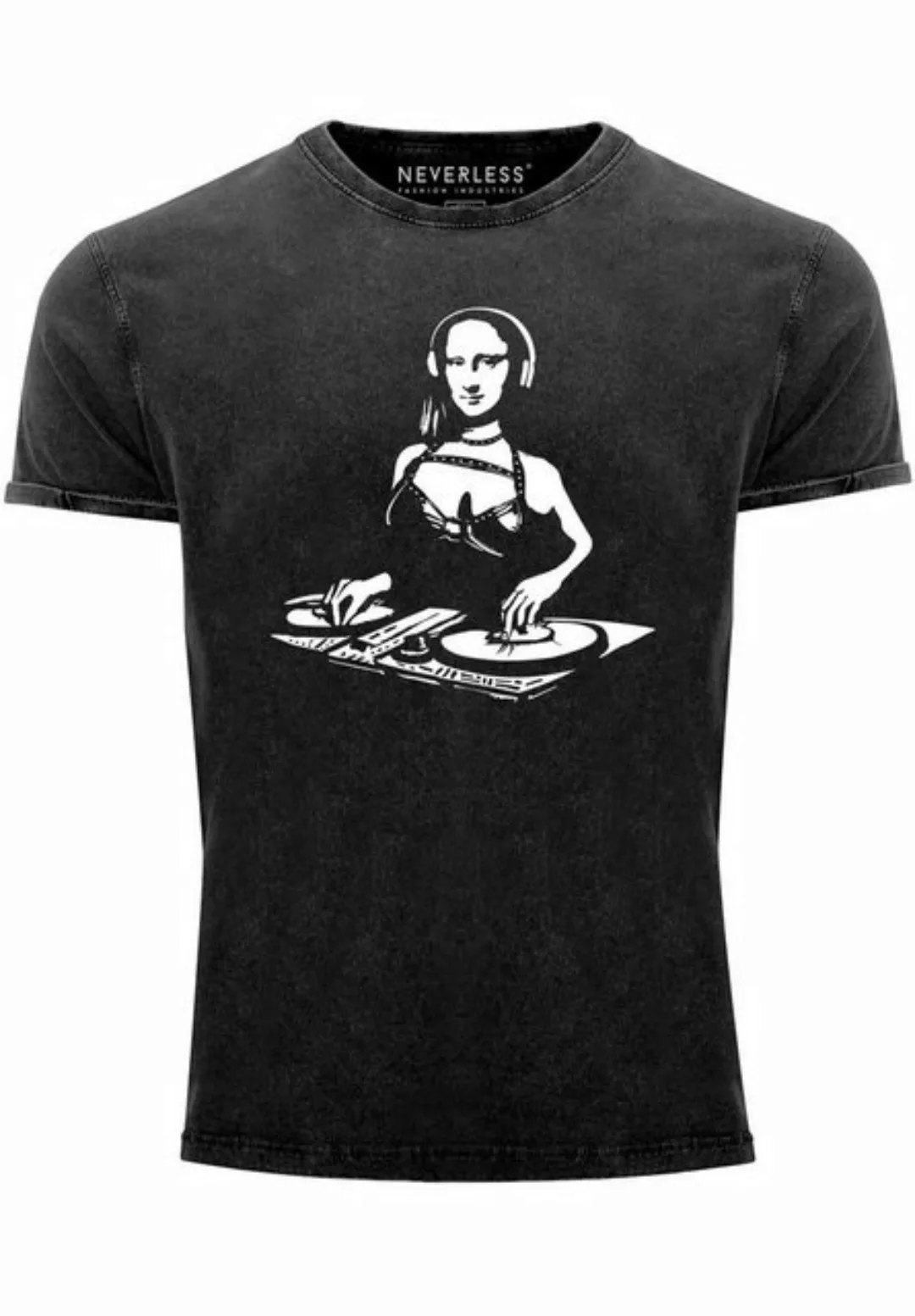 Neverless Print-Shirt Herren Vintage Shirt Mona Lisa Techno Festival DJ Ele günstig online kaufen