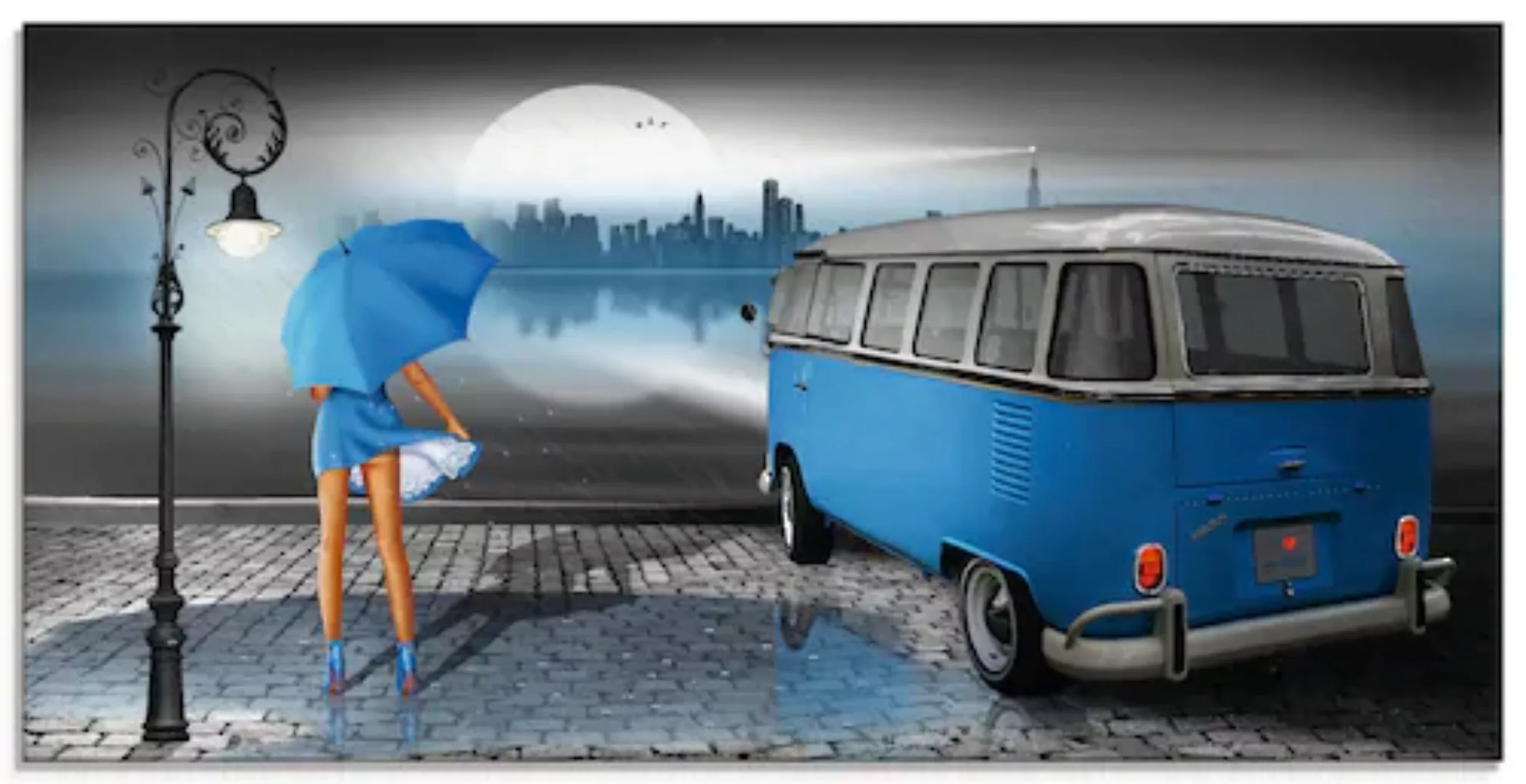 Artland Glasbild "Regennacht in Blau mit Camper T1", Auto, (1 St.), in vers günstig online kaufen