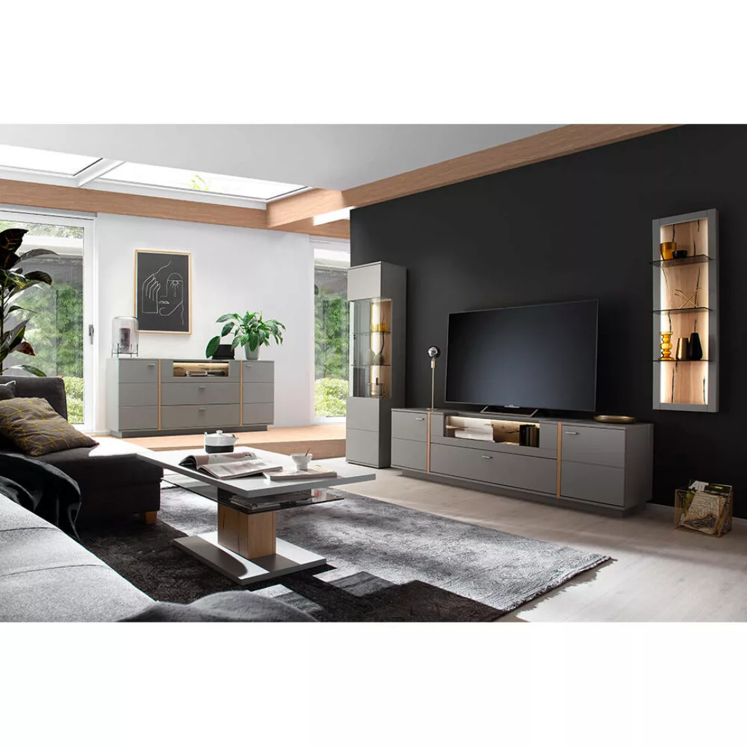 Wohnzimmermöbel Set SAVANNAH-05 in grau mit Eiche inkl. TV-Board günstig online kaufen
