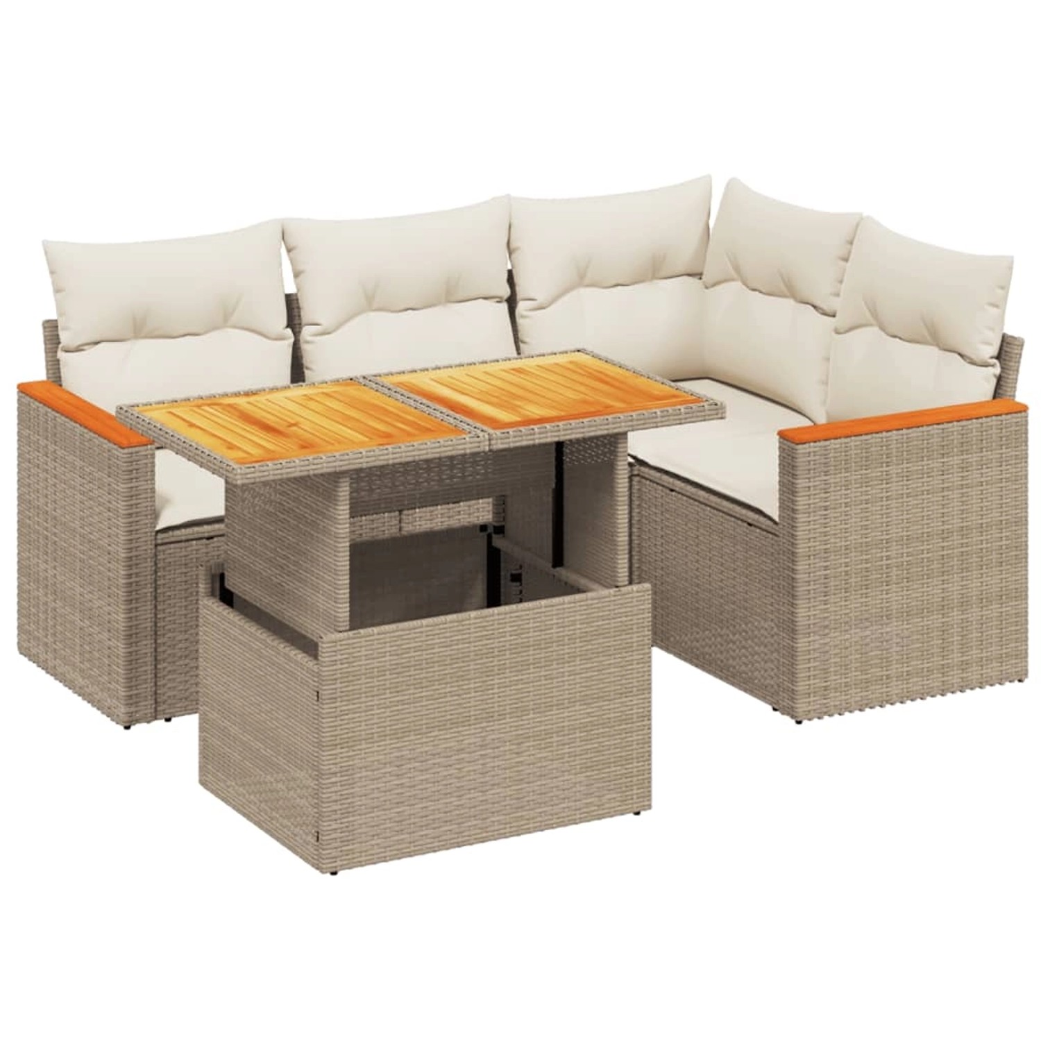vidaXL 5-Tlg Garten-Sofagarnitur mit Kissen Beige Poly Rattan 3273060 günstig online kaufen