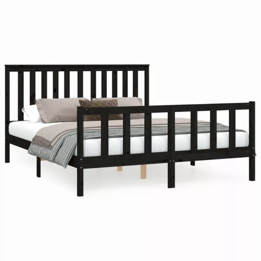 furnicato Bett Massivholzbett mit Kopfteil Schwarz 160x200 cm Kiefer günstig online kaufen