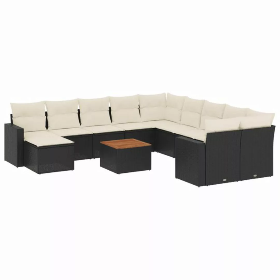 vidaXL Sofaelement 12-tlg. Garten-Sofagarnitur mit Kissen Schwarz Poly Ratt günstig online kaufen