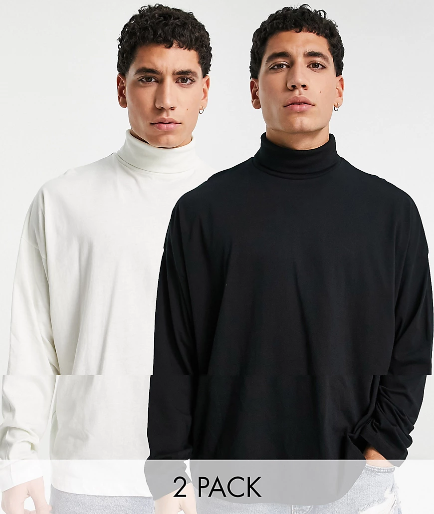 ASOS DESIGN – 2er-Pack Oversize-Shirt mit langen Ärmeln und Rollkragen vers günstig online kaufen