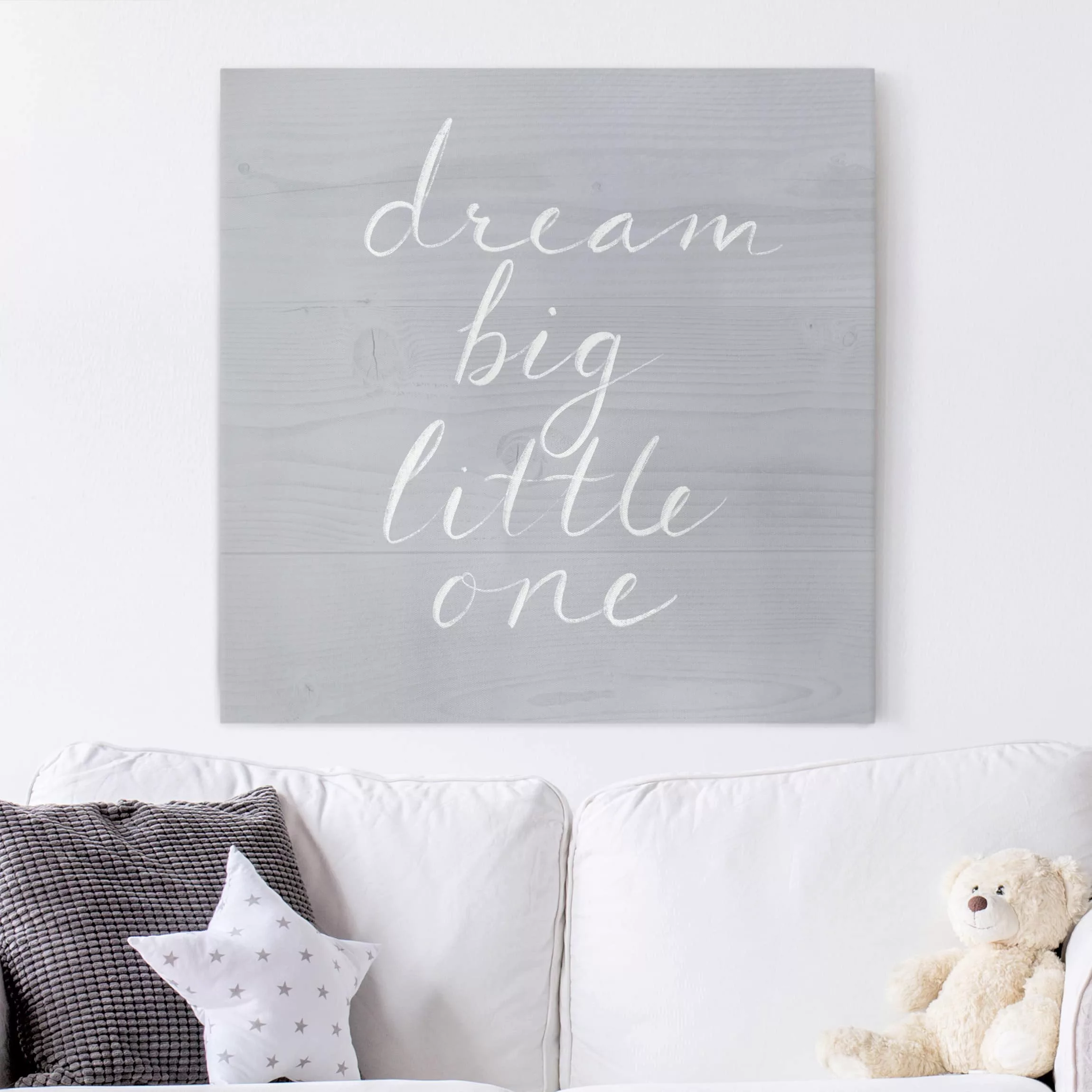 Leinwandbild Kinderzimmer - Quadrat Holzwand grau - Dream big günstig online kaufen