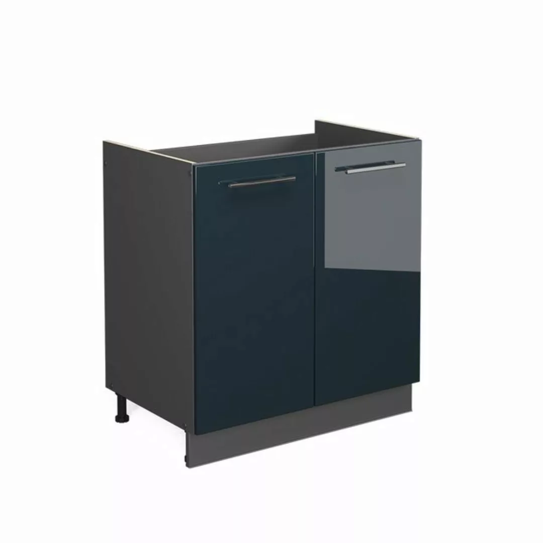 Vicco Spülenunterschrank Fame-Line, Dunkelblau Hochglanz/Anthrazit, 80 cm, günstig online kaufen