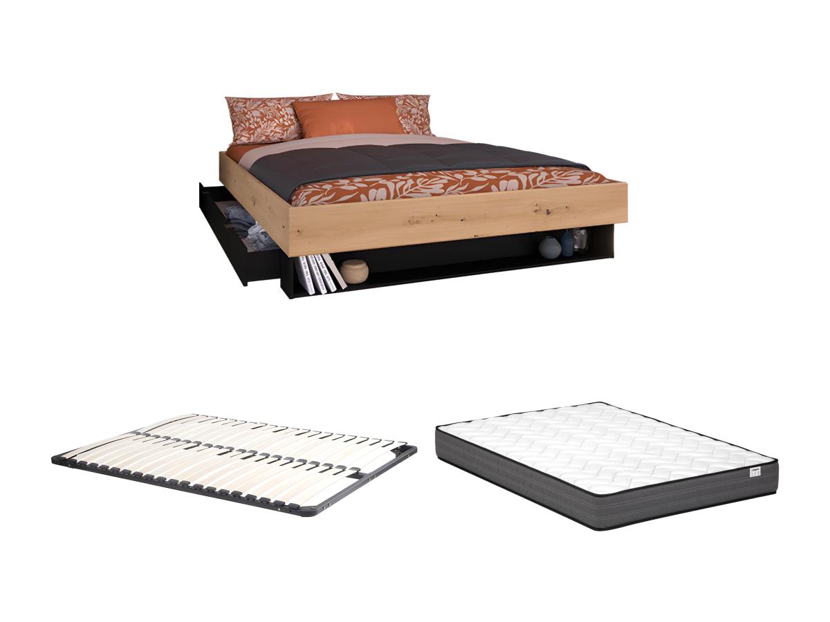 Bett mit 1 Schublade & 1 Ablage + Lattenrost + Matratze - 160 x 200 cm - Ho günstig online kaufen