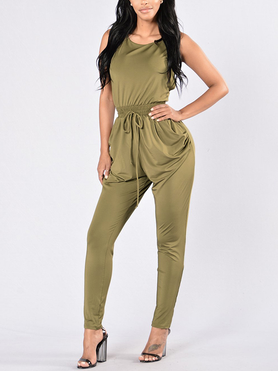 Armee grün gekreuzte rückenfreie Kordelzug Taille Mode Jumpsuit günstig online kaufen