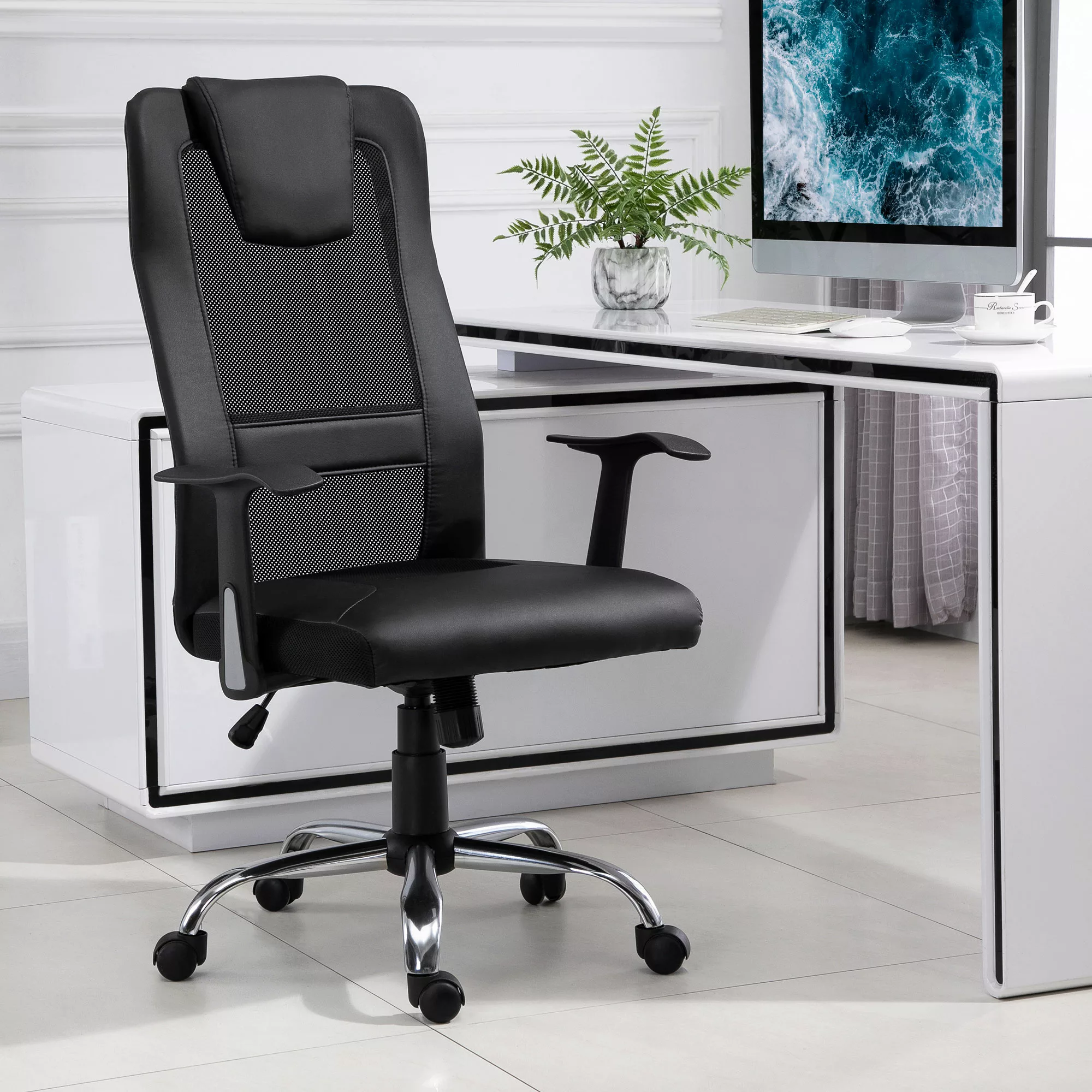 Vinsetto Bürostuhl  Ergonomischer Drehstuhl, höhenverstellbar, PU-Leder, Sc günstig online kaufen