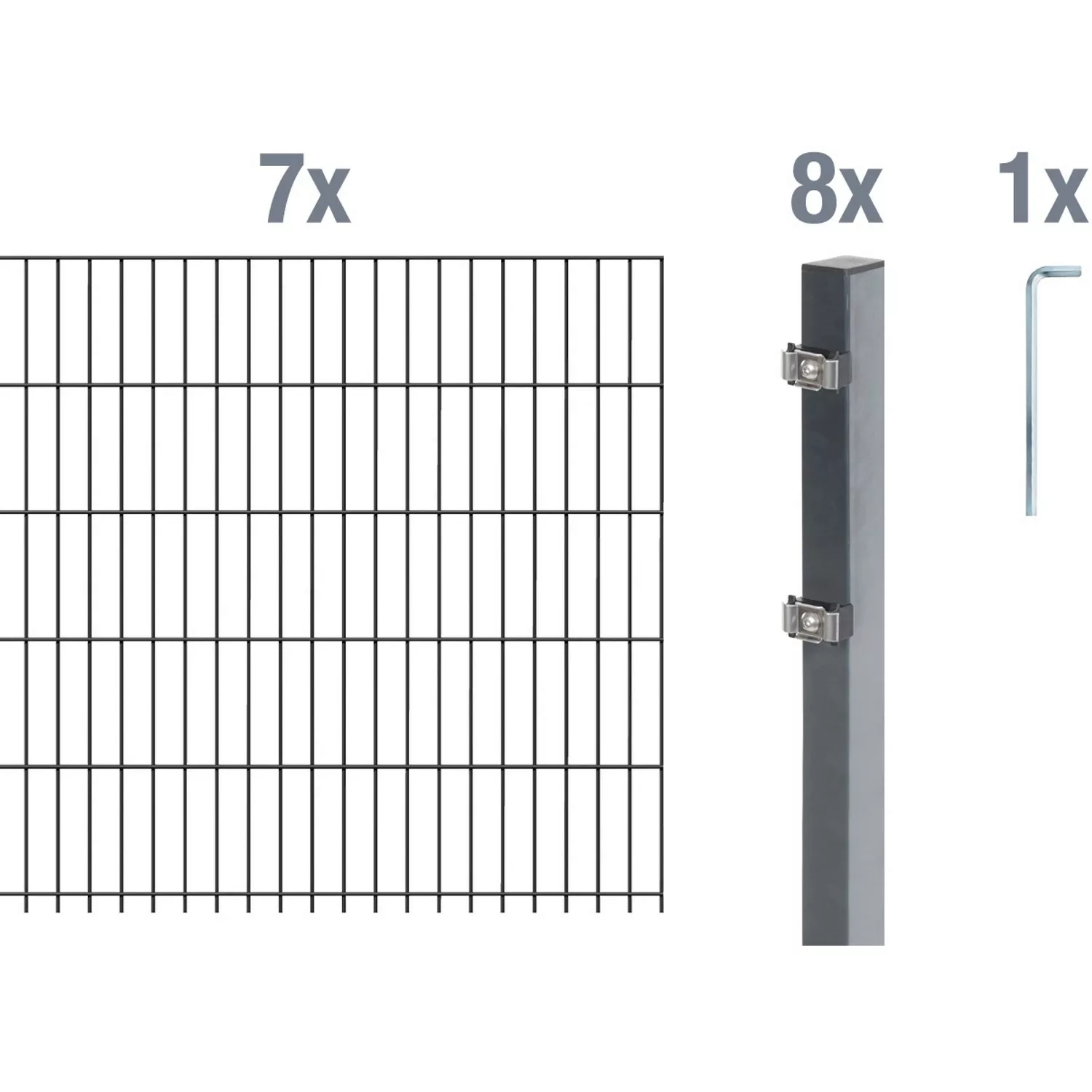 Metallzaun Grund-Set Doppelstabmatte feuerverzinkt 7 x 2 m x 0,8 m günstig online kaufen