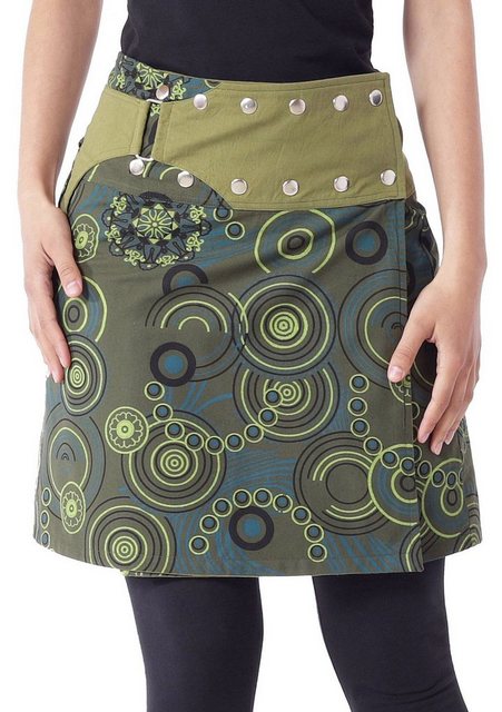 PUREWONDER Wickelrock Damen Rock mit Muster und Tasche sk195 Baumwolle Einh günstig online kaufen