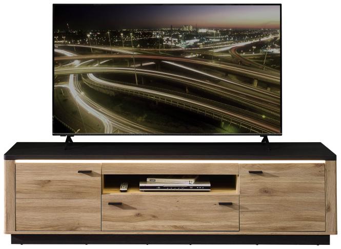TV-Lowboard inkl. Beleuchtung ca. 199x55x48 cm Mauvella Oak / Carbon Eiche günstig online kaufen