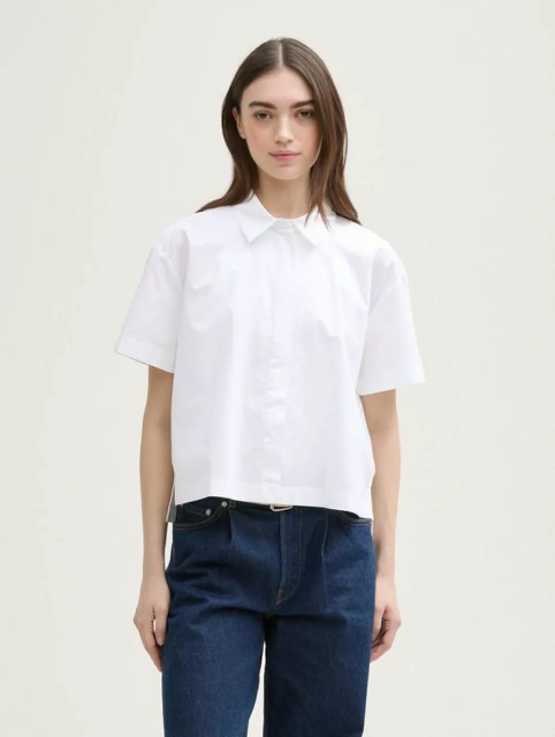 TOM TAILOR Denim Kurzarmbluse Boxy Fit Bluse mit verdeckter Knopfleiste günstig online kaufen