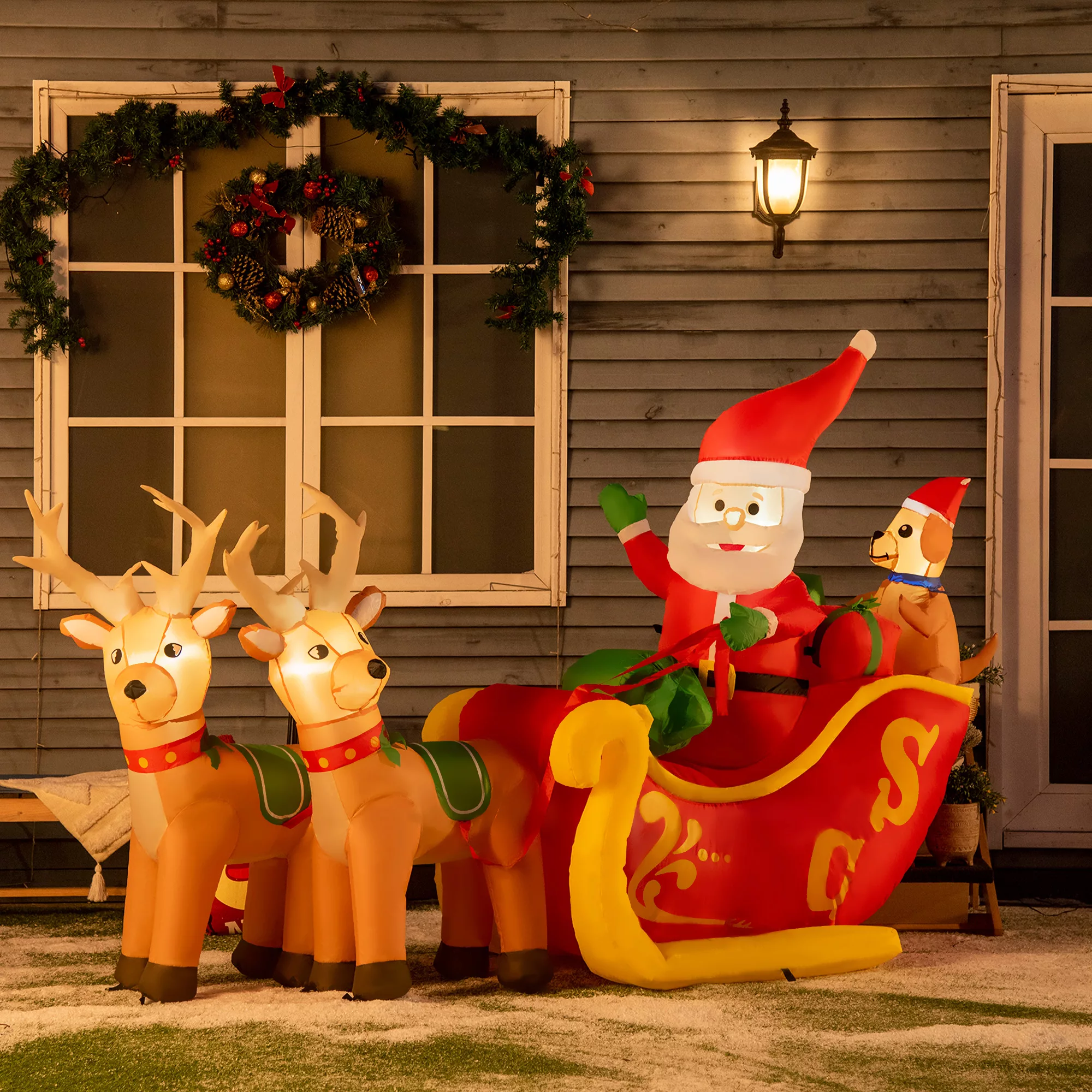 Outsunny Aufblasbarer Weihnachtsmann mit Schlitten und Hunde mit LED-Lichte günstig online kaufen