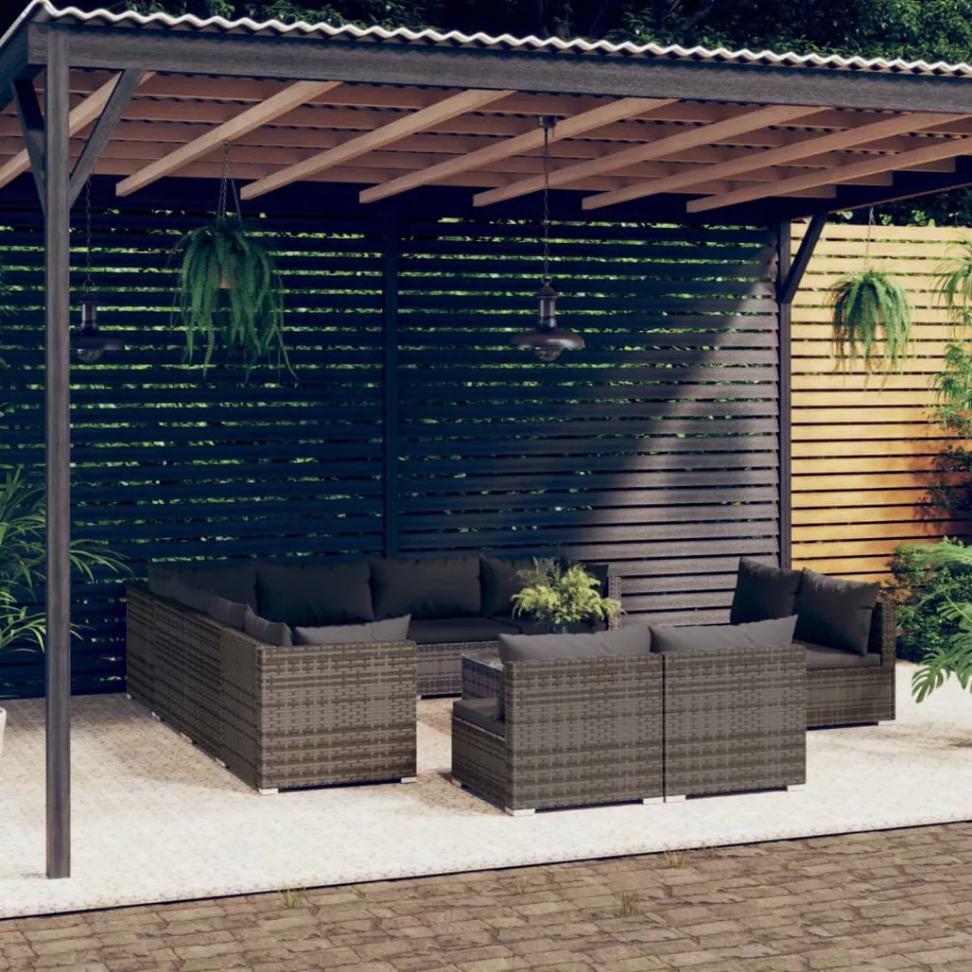 Vidaxl 12-tlg. Garten-lounge-set Mit Kissen Grau Poly Rattan günstig online kaufen