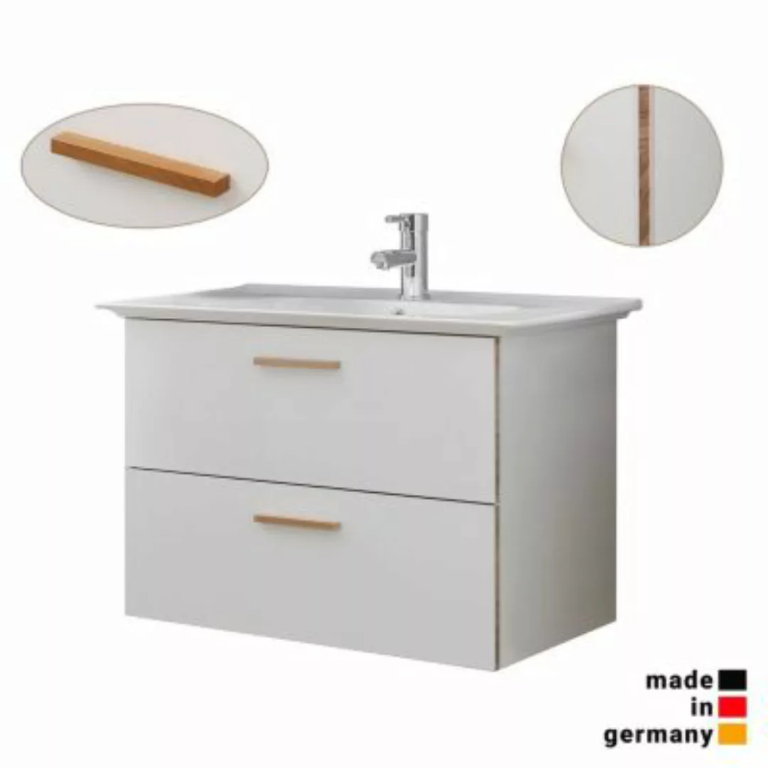 Lomadox Badezimmer Waschtisch mit Keramik Waschbecken DOVER-66 in Weiß Glan günstig online kaufen