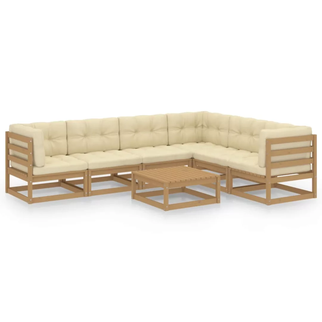 7-tlg. Garten-lounge-set Kissen Honigbraun Kiefer Massivholz günstig online kaufen