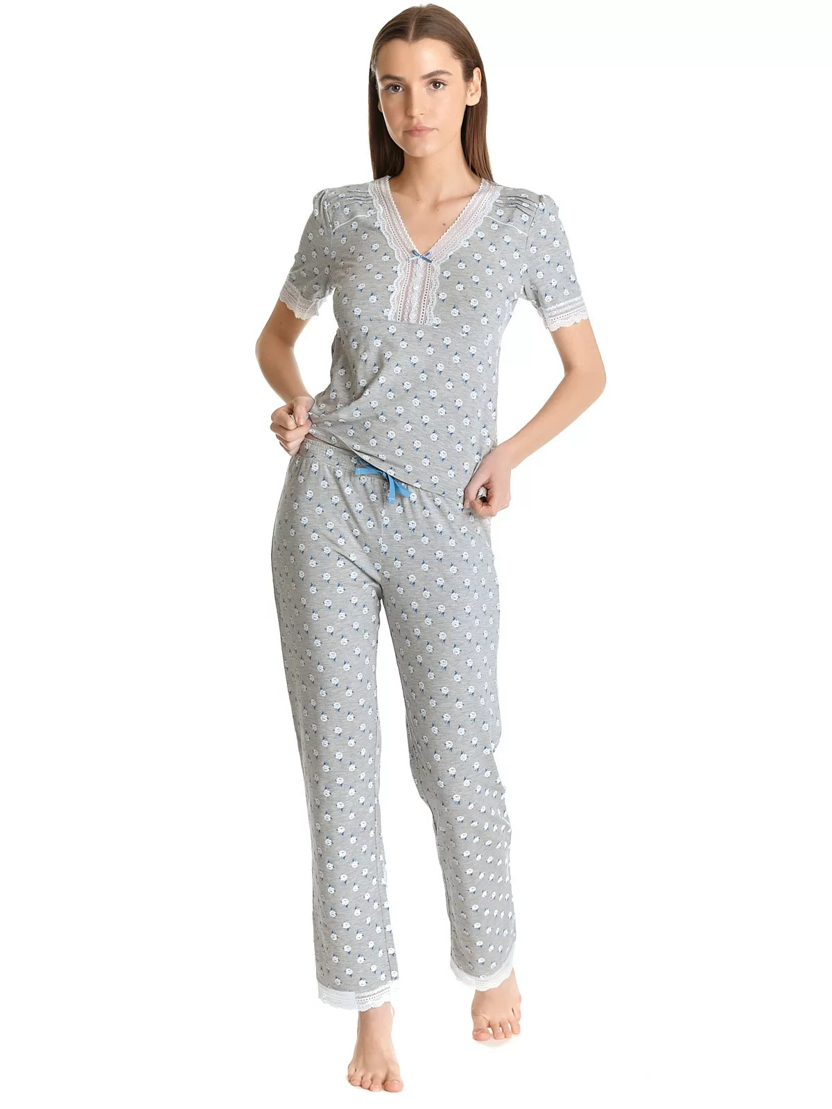 Vive Maria Blue Rose Damen Pyjama grau meliert allover günstig online kaufen