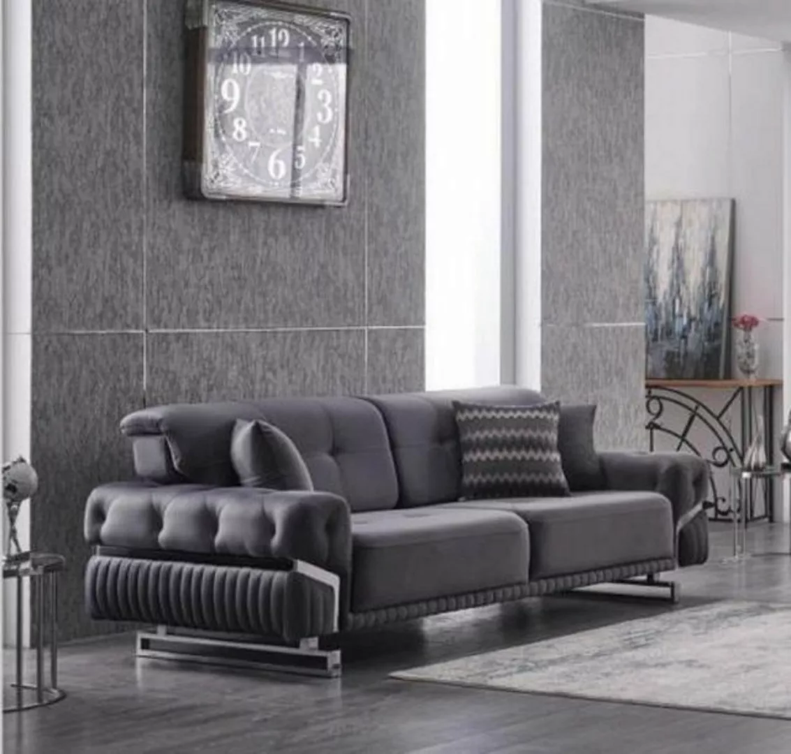 JVmoebel 3-Sitzer Graues Sofa Komplett Wohnzimmermöbel Luxus Polstergarnitu günstig online kaufen