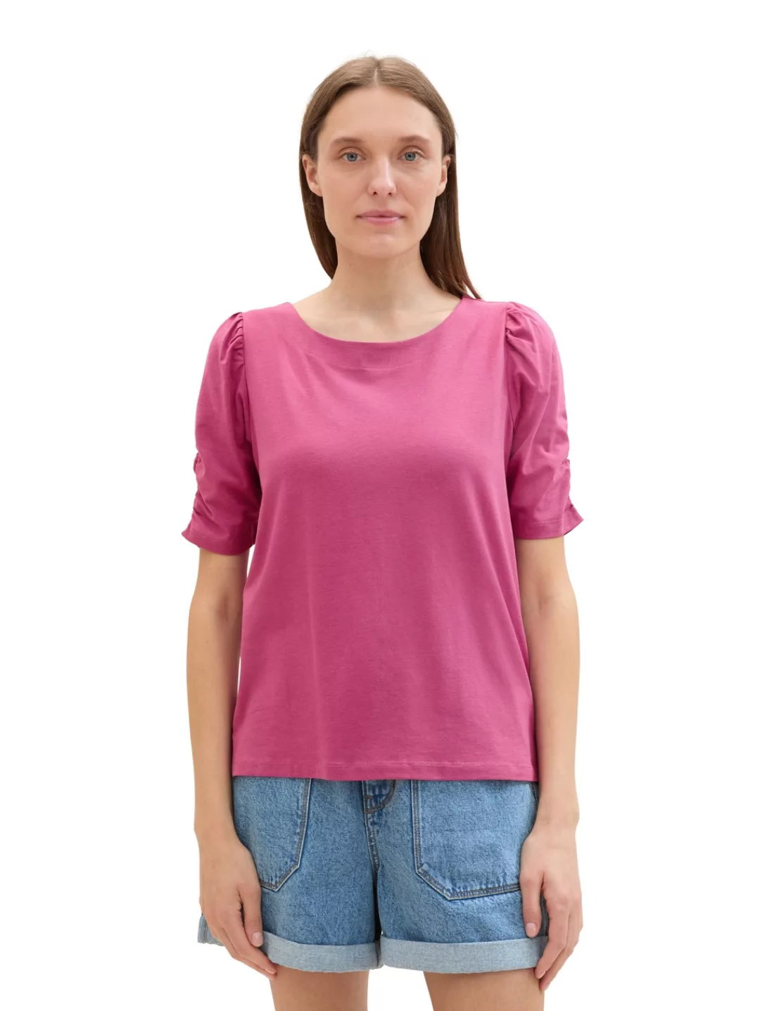 TOM TAILOR T-Shirt mit Raffung an Ärmeln günstig online kaufen