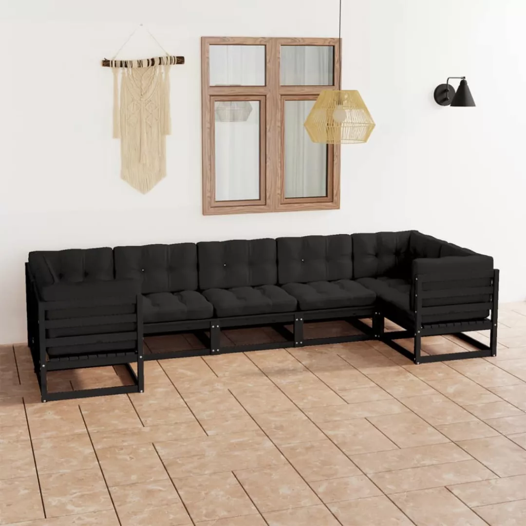 7-tlg. Garten-lounge-set Mit Kissen Schwarz Massivholz Kiefer günstig online kaufen