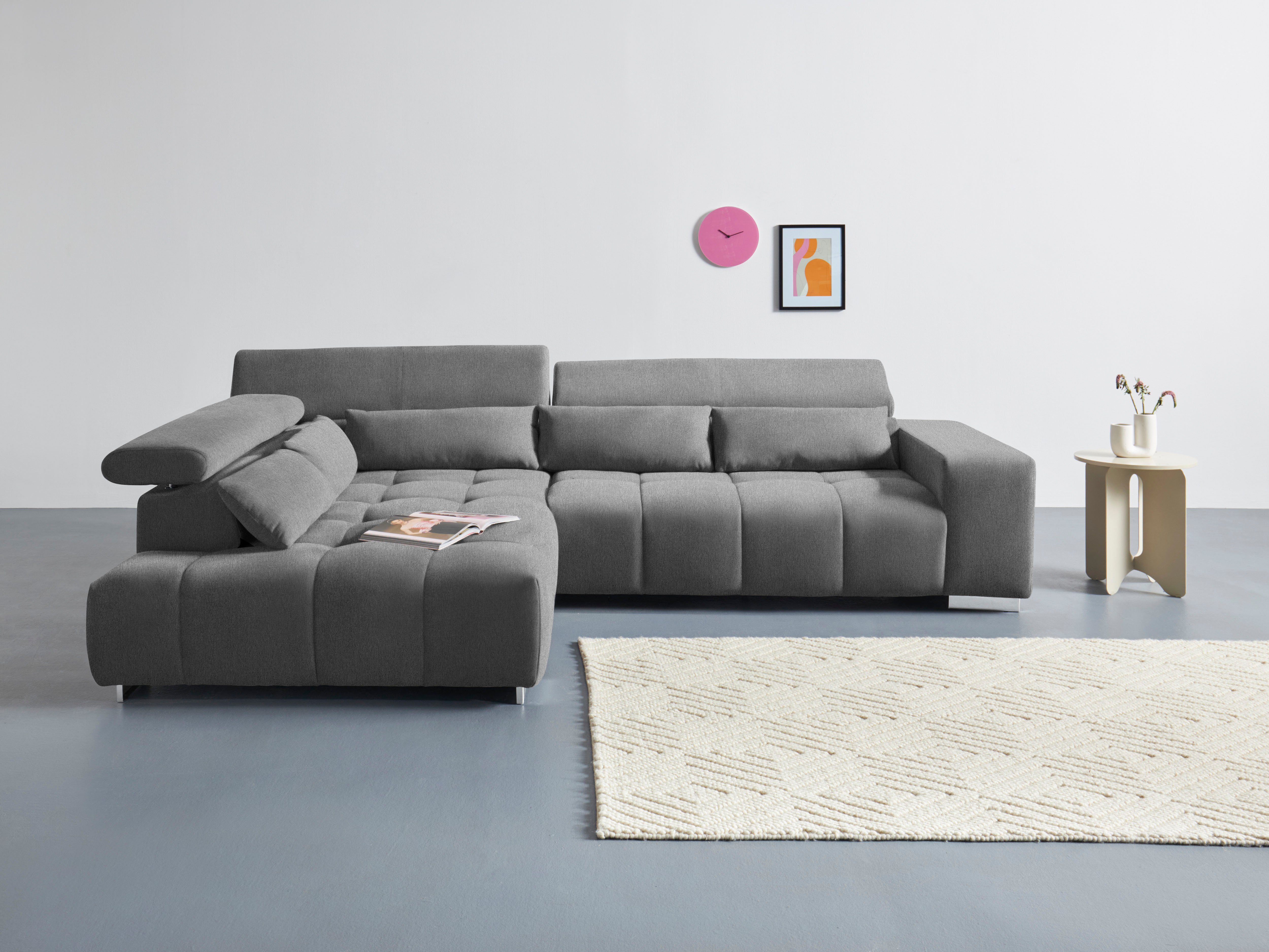 COTTA Ecksofa "Orion L-Form", mit Kopfteilverstellung & 5 Nierenkissen günstig online kaufen