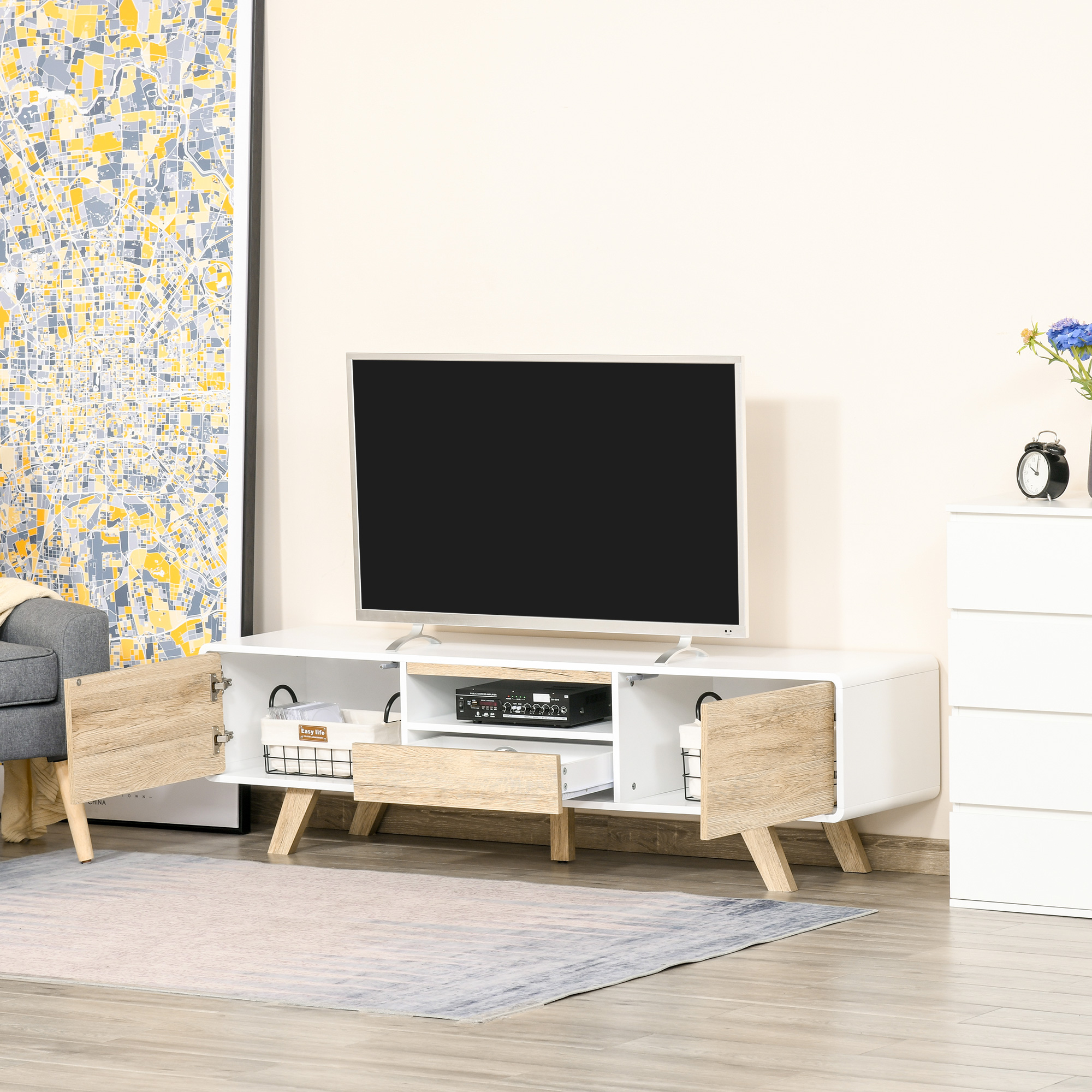 HOMCOM TV Schrank Lowboard Kommode für Fernseher bis 60 Zoll mit Push-In Sc günstig online kaufen