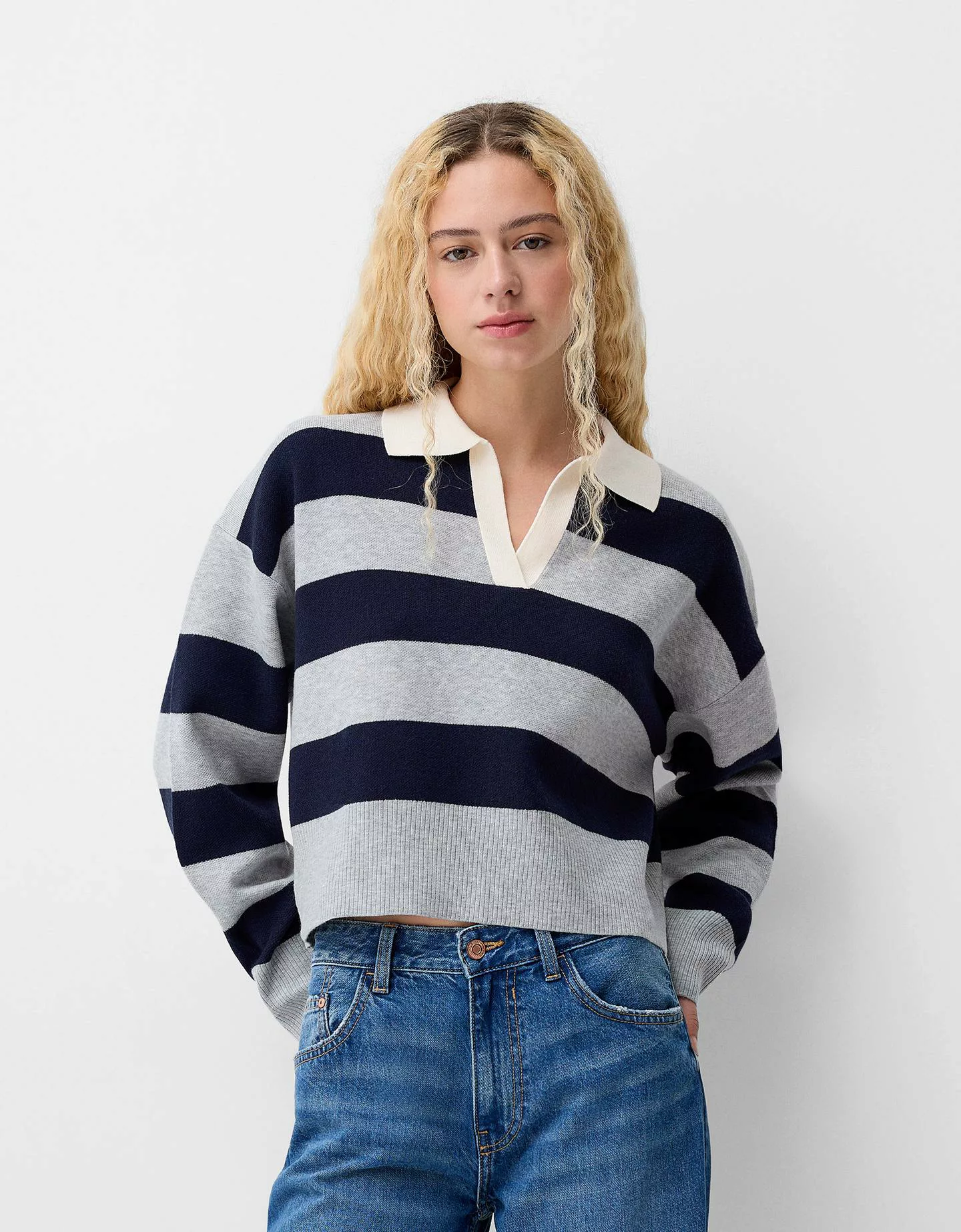 Bershka Pullover Mit Polokragen Damen 10-12 Grau günstig online kaufen