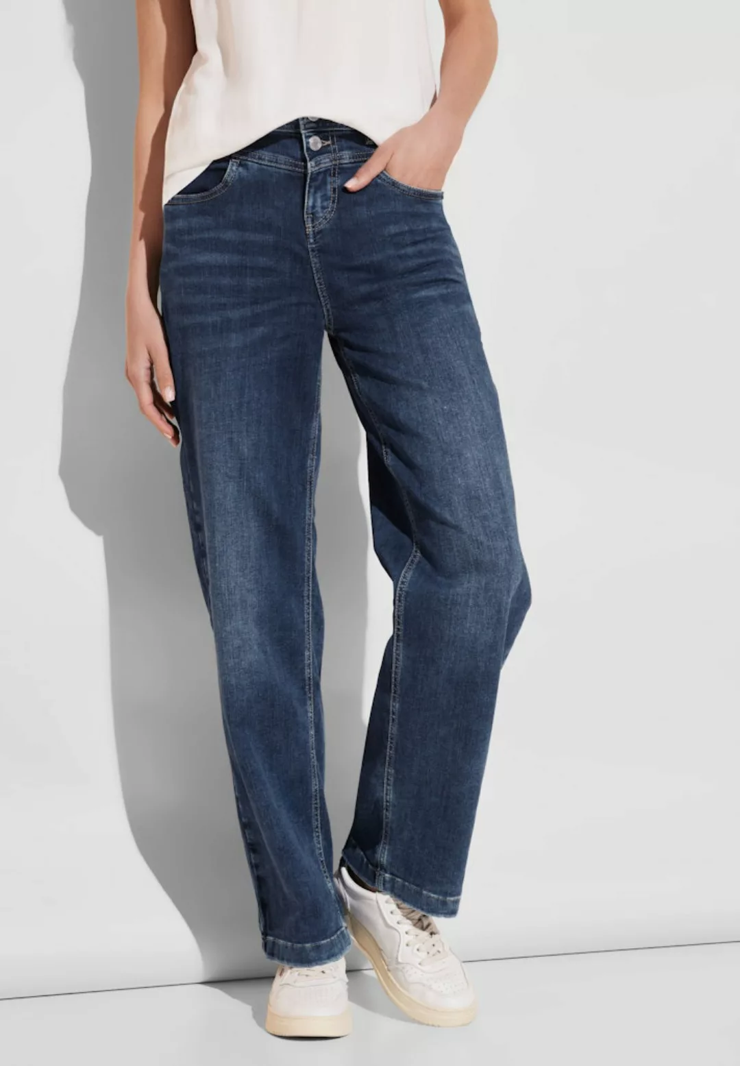 STREET ONE Regular-fit-Jeans QR Wide Leg,casualfit,hw,widel, mid blue wash günstig online kaufen