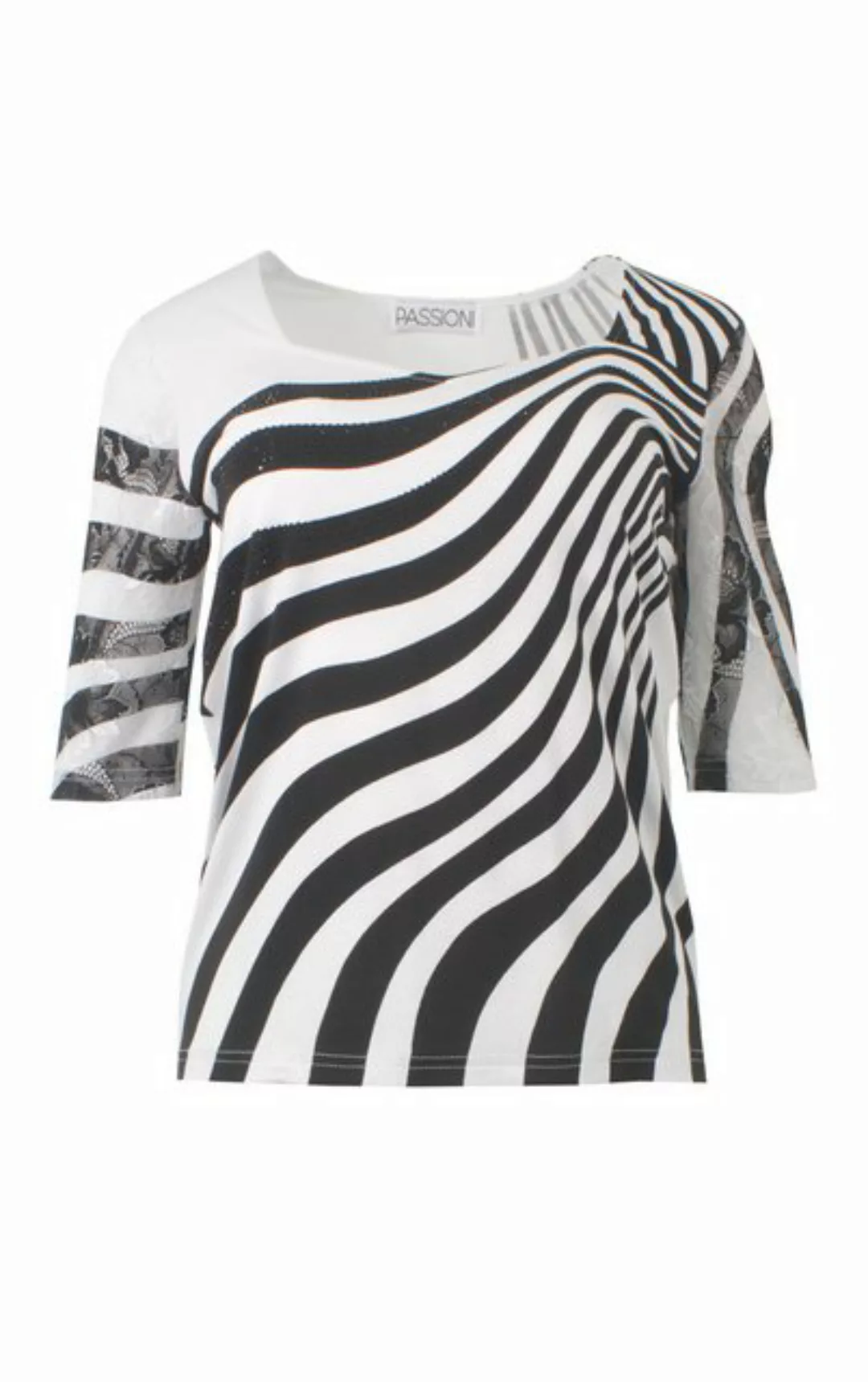 Passioni T-Shirt Stilvolles Schwarz-Weiß-T-Shirt mit Zebra-Look-Streifen günstig online kaufen