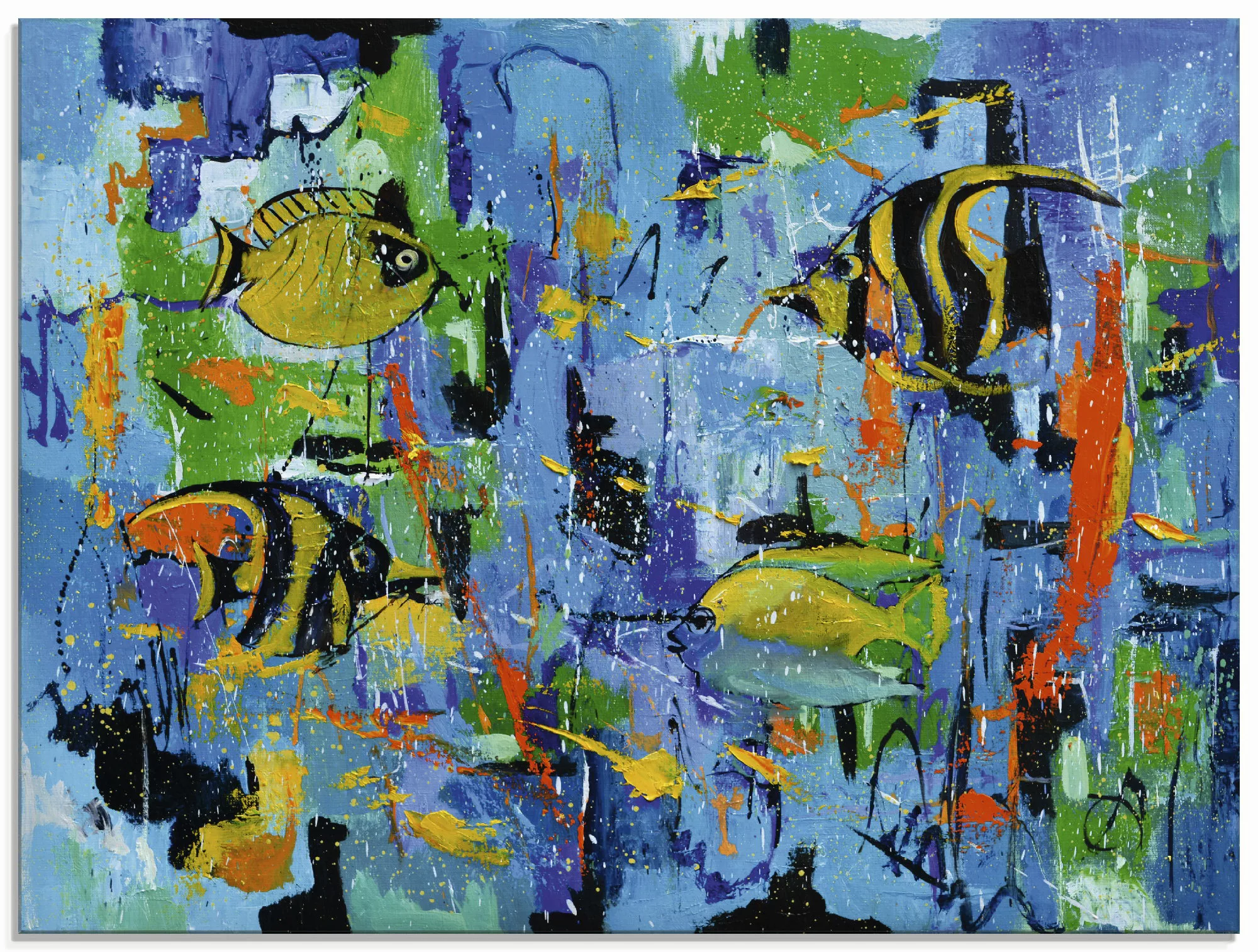 Artland Glasbild »Abstrakt Fische Blau«, Wassertiere, (1 St.) günstig online kaufen