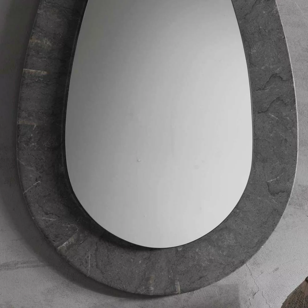 Grauer Flurspiegel mit Steinrahmen ovale Form günstig online kaufen