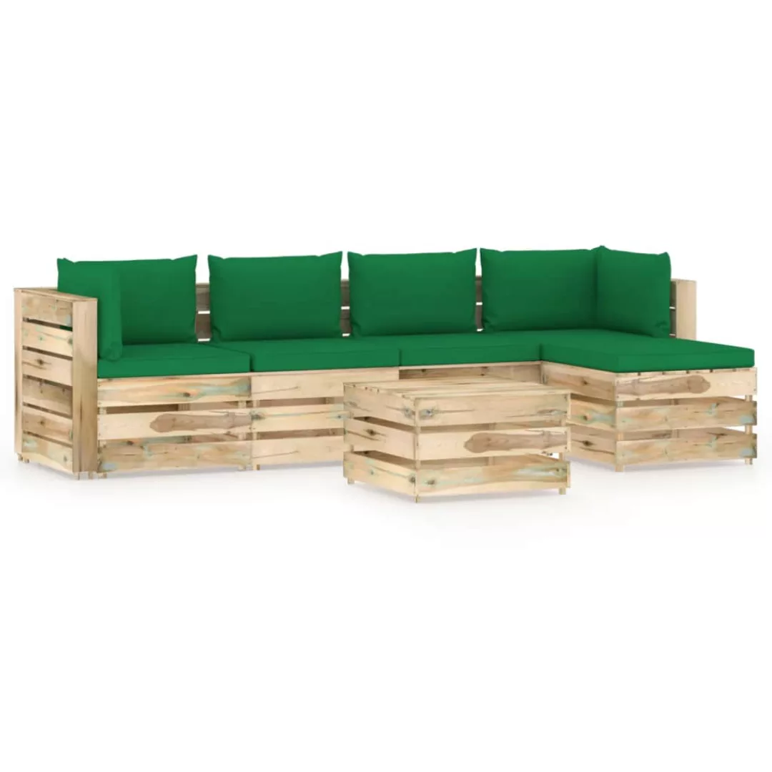 6-tlg. Garten-lounge-set Mit Kissen Grün Imprägniertes Holz günstig online kaufen