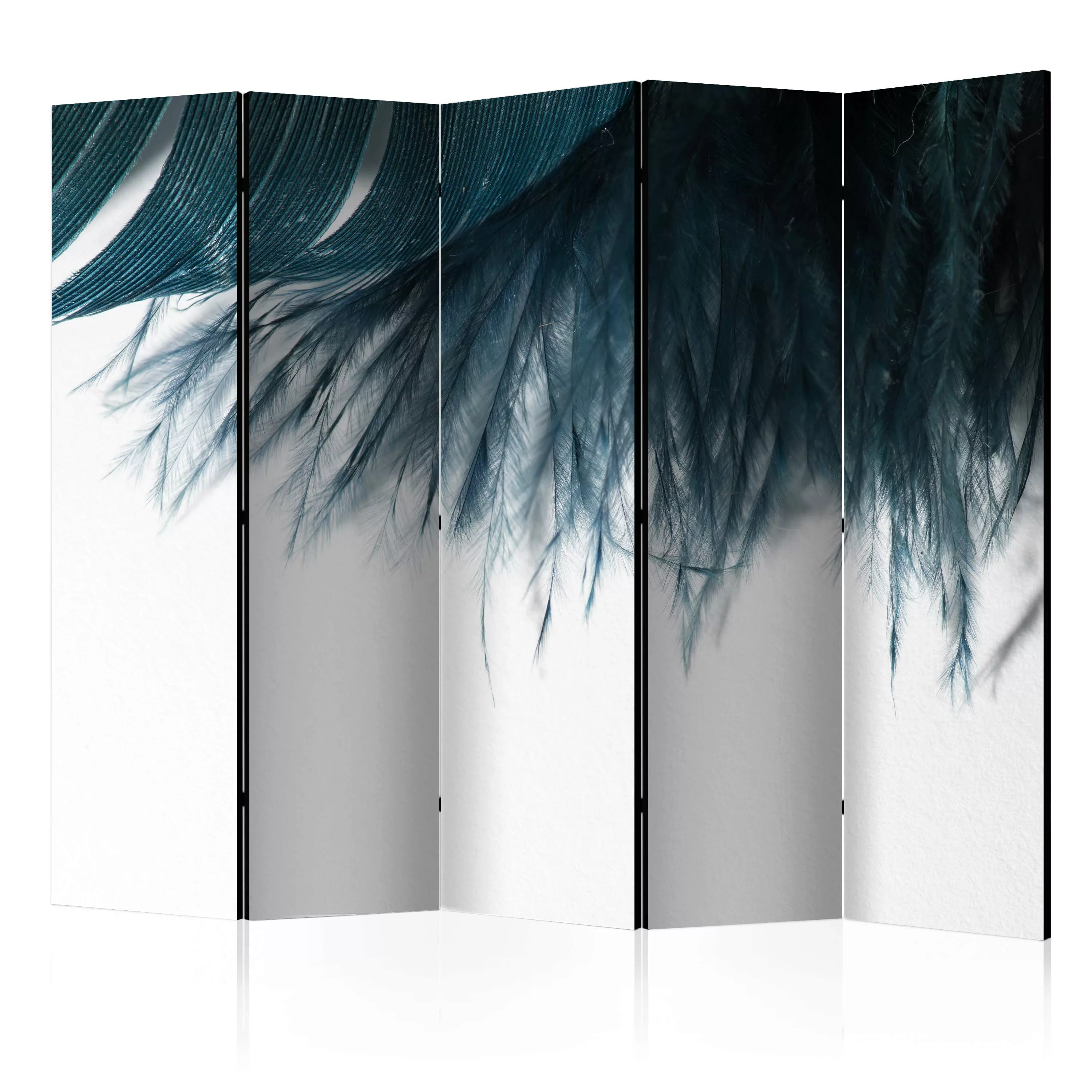 5-teiliges Paravent - Dark Blue Feather Ii [room Dividers] günstig online kaufen