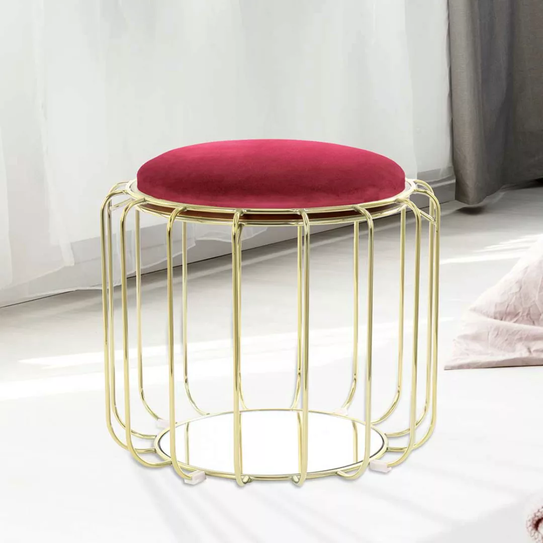 Design Sitzhocker in Rot und Goldfarben wendbarem Sitz günstig online kaufen