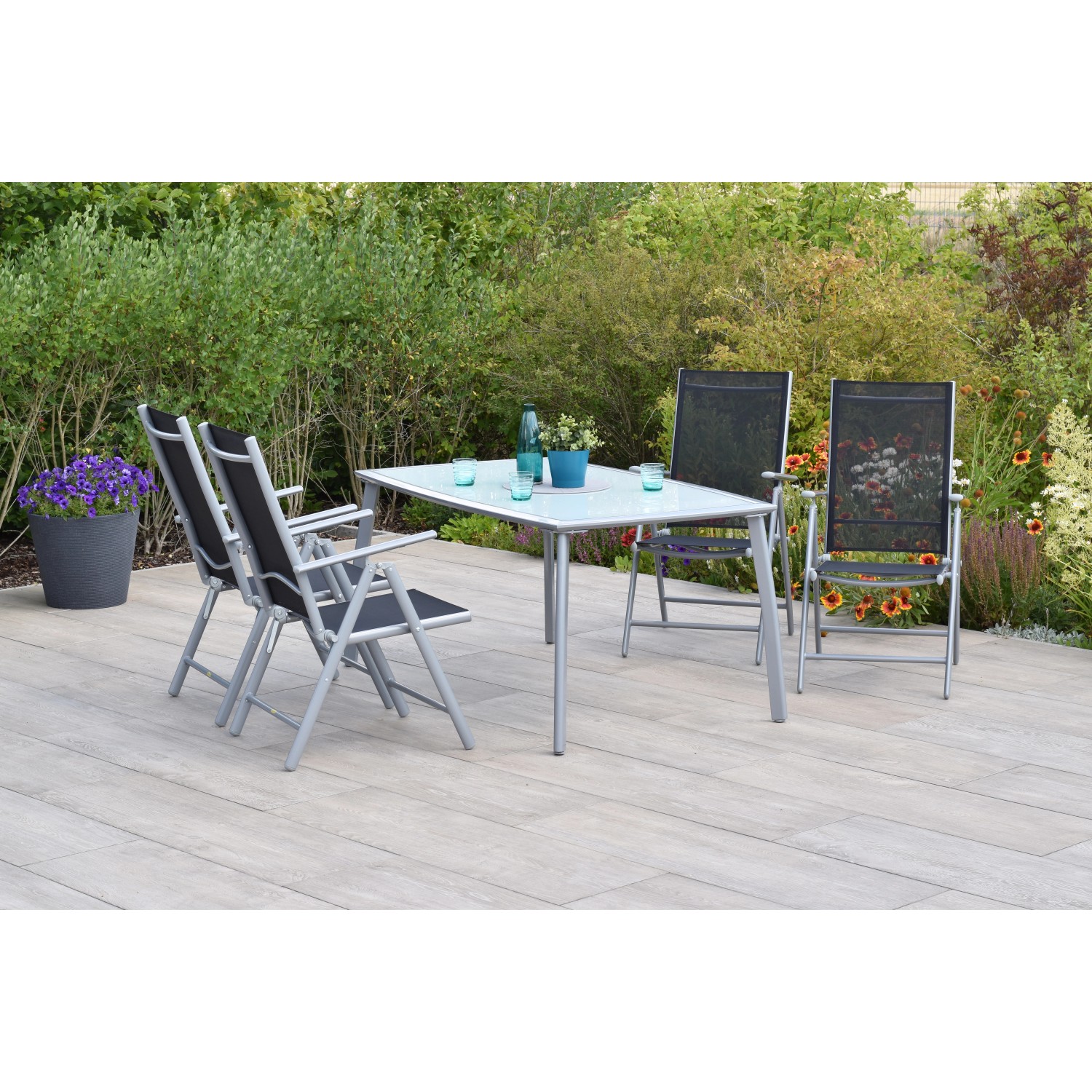 Merxx Amalfi Set 5-tlg. 4 Klappsessel Gartentisch 150 x 90 cm Schwarz günstig online kaufen